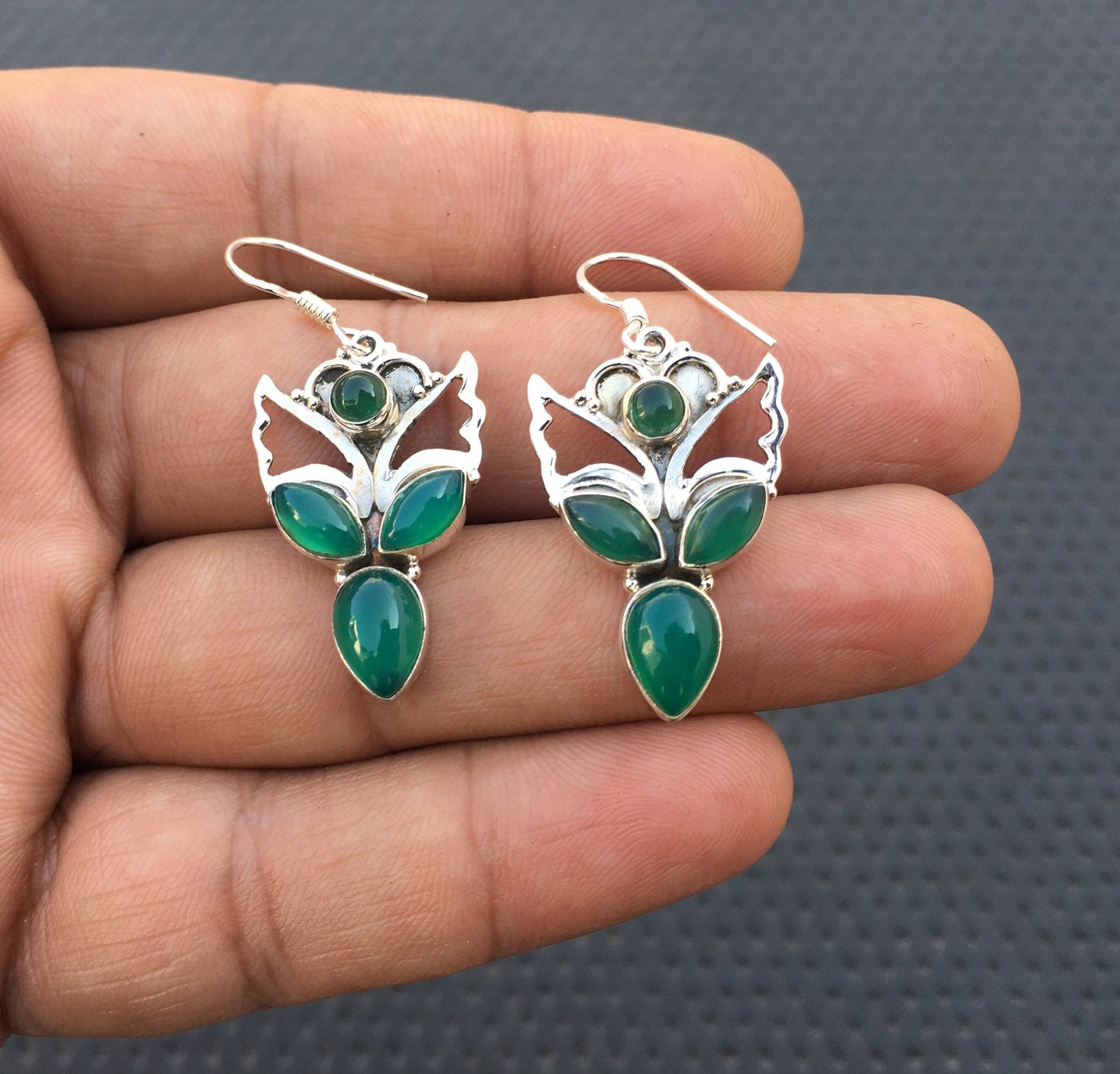 Evergreen Summer Sale Offer 92.5 Sterling Silver 1 Pair Dangle,Natural Green Onyx Gemstone, Smooth Stone Dangle Earrings,Fashionable Jewelry