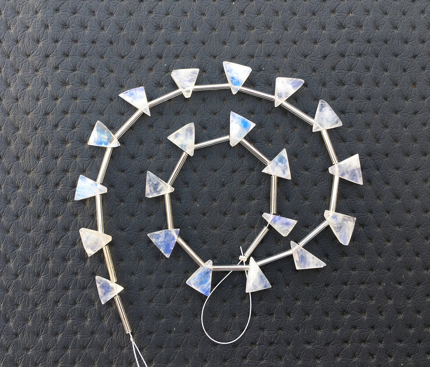 Best Quality 1 Strand Natural Rainbow Moonstone,Blue Fire Side Drilled 20 Pieces Moonstone Tiny Triangle Beads Size 7x10-11x11 MM Moonstone