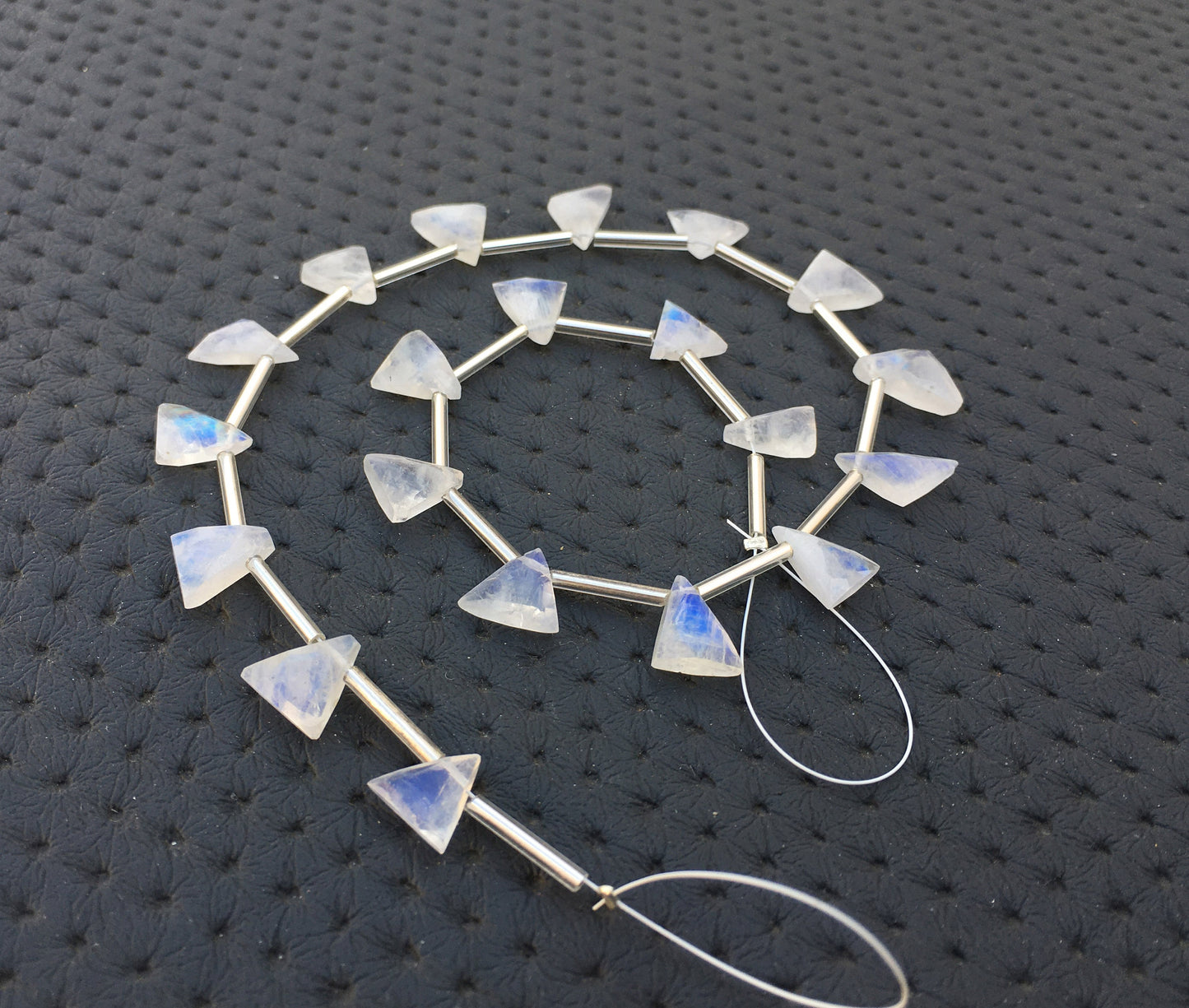 Best Quality 1 Strand Natural Rainbow Moonstone,Blue Fire Side Drilled 20 Pieces Moonstone Tiny Triangle Beads Size 7x10-11x11 MM Moonstone