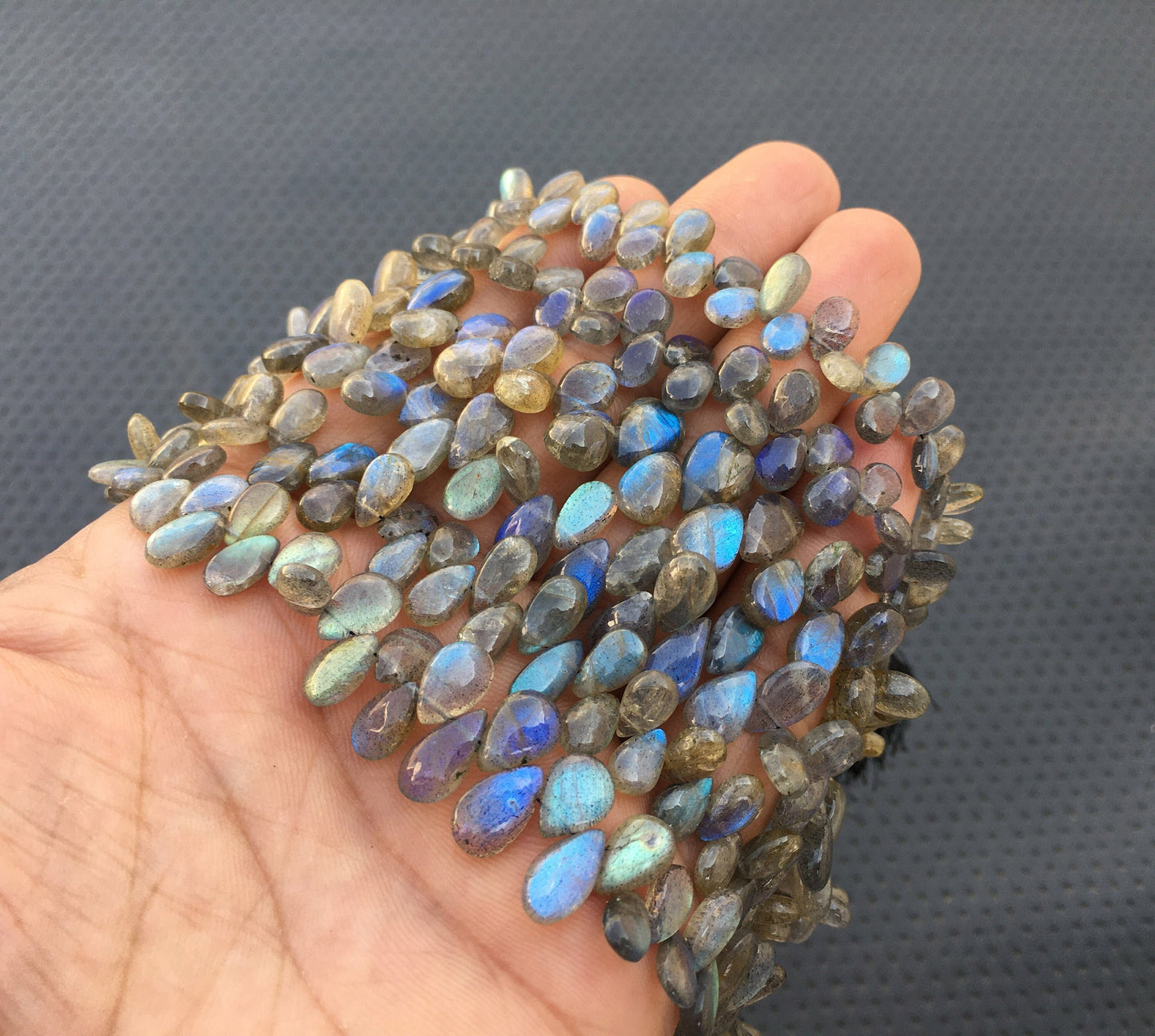 Natural Labradorite Gemstone,50 Pieces Smooth Pear Shape Briolette Beads,Best quality Blue Flash Size 4.5x8-6x10 MM,Making Jewelry Wholesale