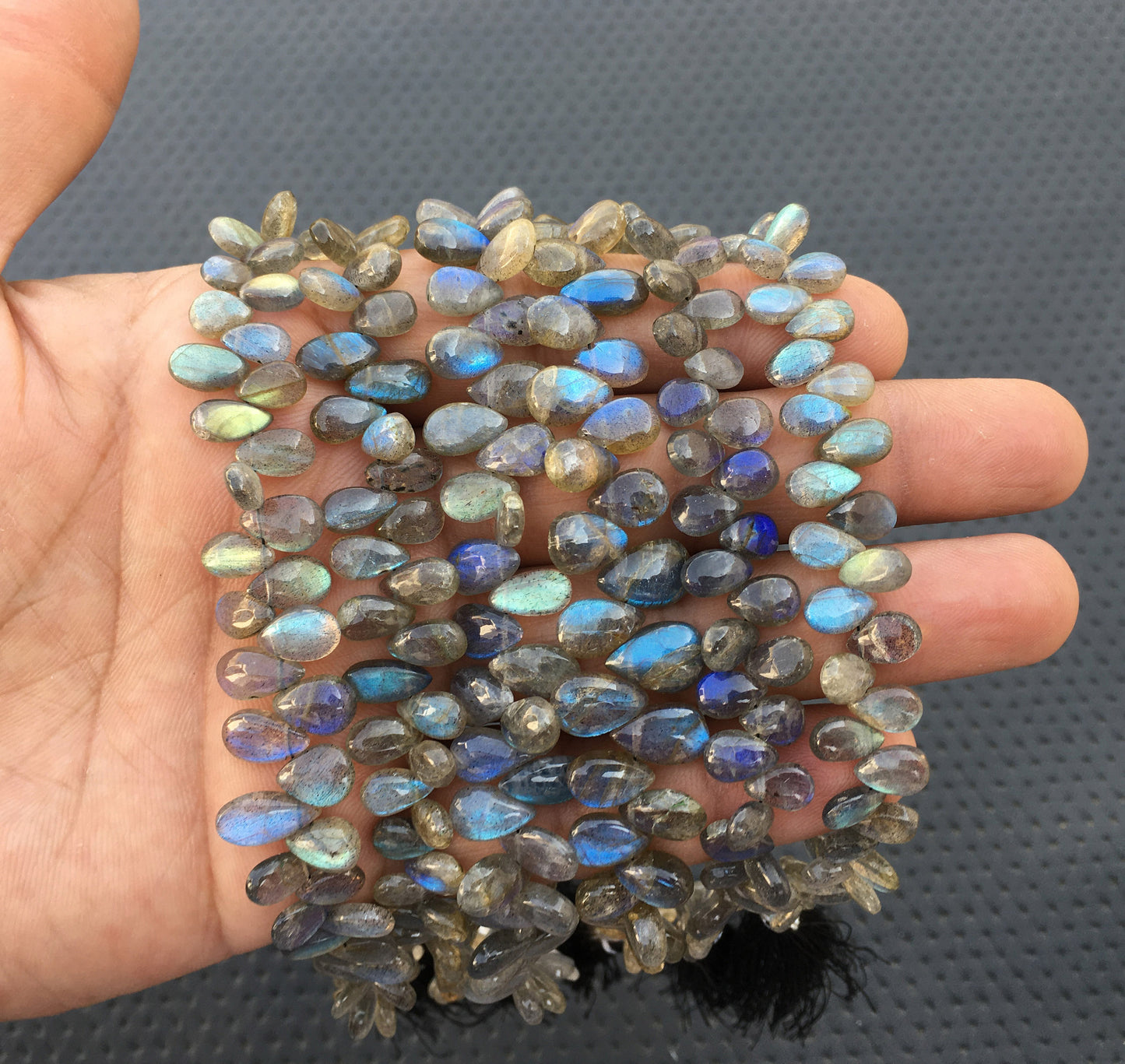 Natural Labradorite Gemstone,50 Pieces Smooth Pear Shape Briolette Beads,Best quality Blue Flash Size 4.5x8-6x10 MM,Making Jewelry Wholesale