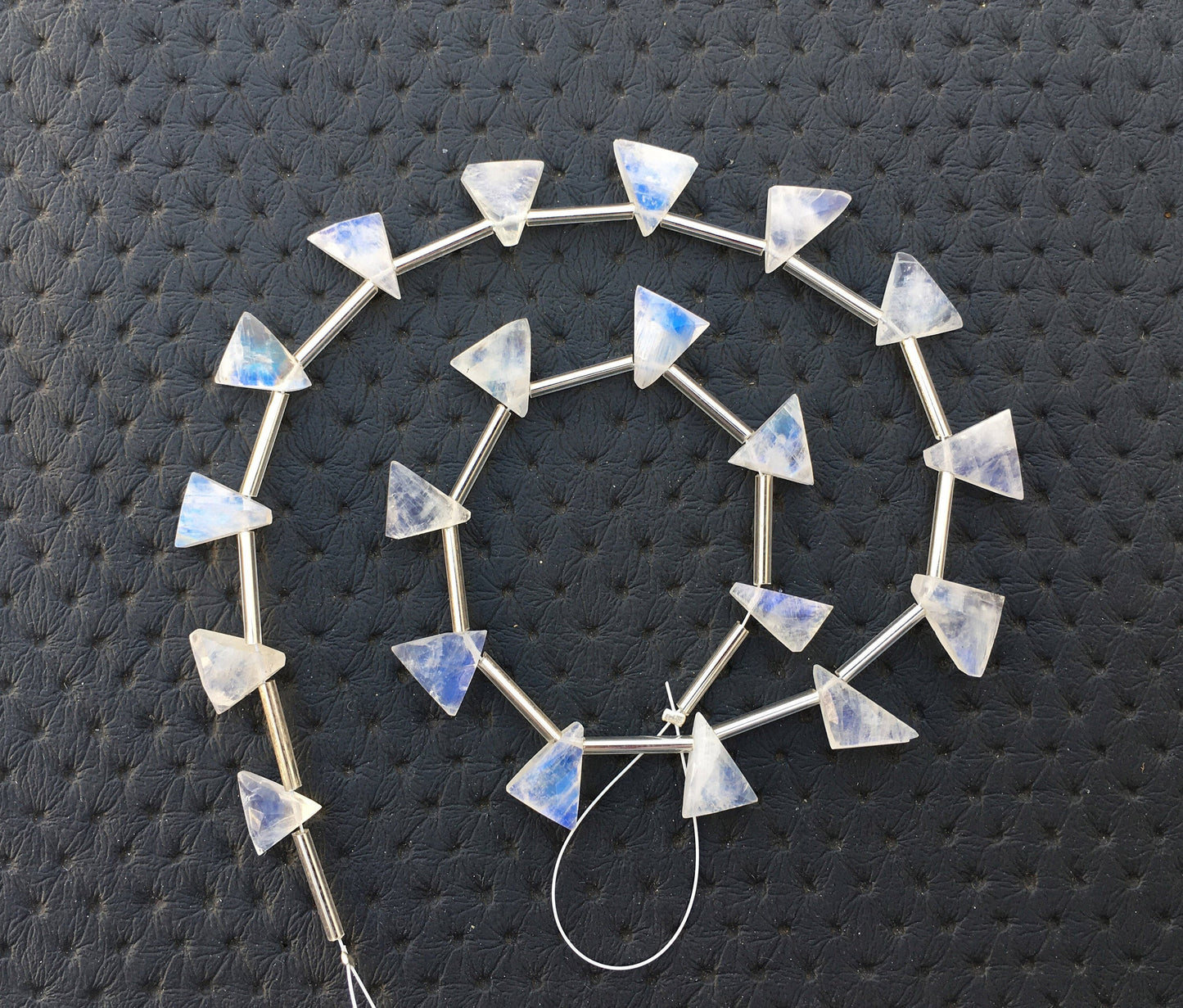 Best Quality 1 Strand Natural Rainbow Moonstone,Blue Fire Side Drilled 20 Pieces Moonstone Tiny Triangle Beads Size 7x10-11x11 MM Moonstone