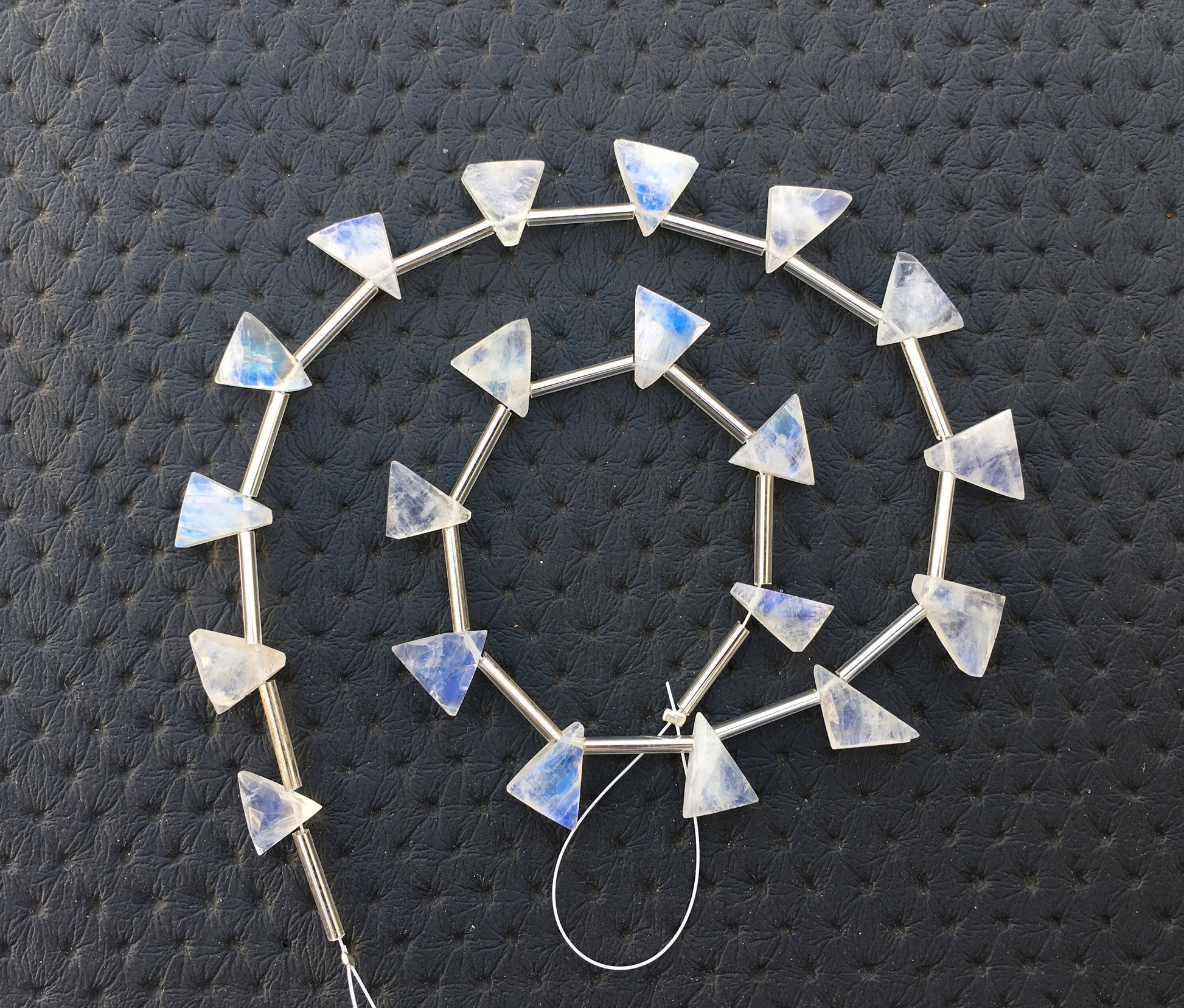 Best Quality 1 Strand Natural Rainbow Moonstone,Blue Fire Side Drilled 20 Pieces Moonstone Tiny Triangle Beads Size 7x10-11x11 MM Moonstone