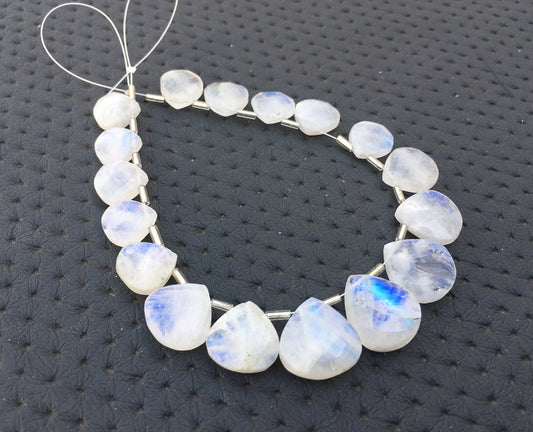 Amazing Quality 1 Strand Natural Rainbow Moonstone,Heart Shape Beads,16 Piece Faceted Moonstone,Size 11.5x12.5-17x17.5 MM Blue Fire Gemstone