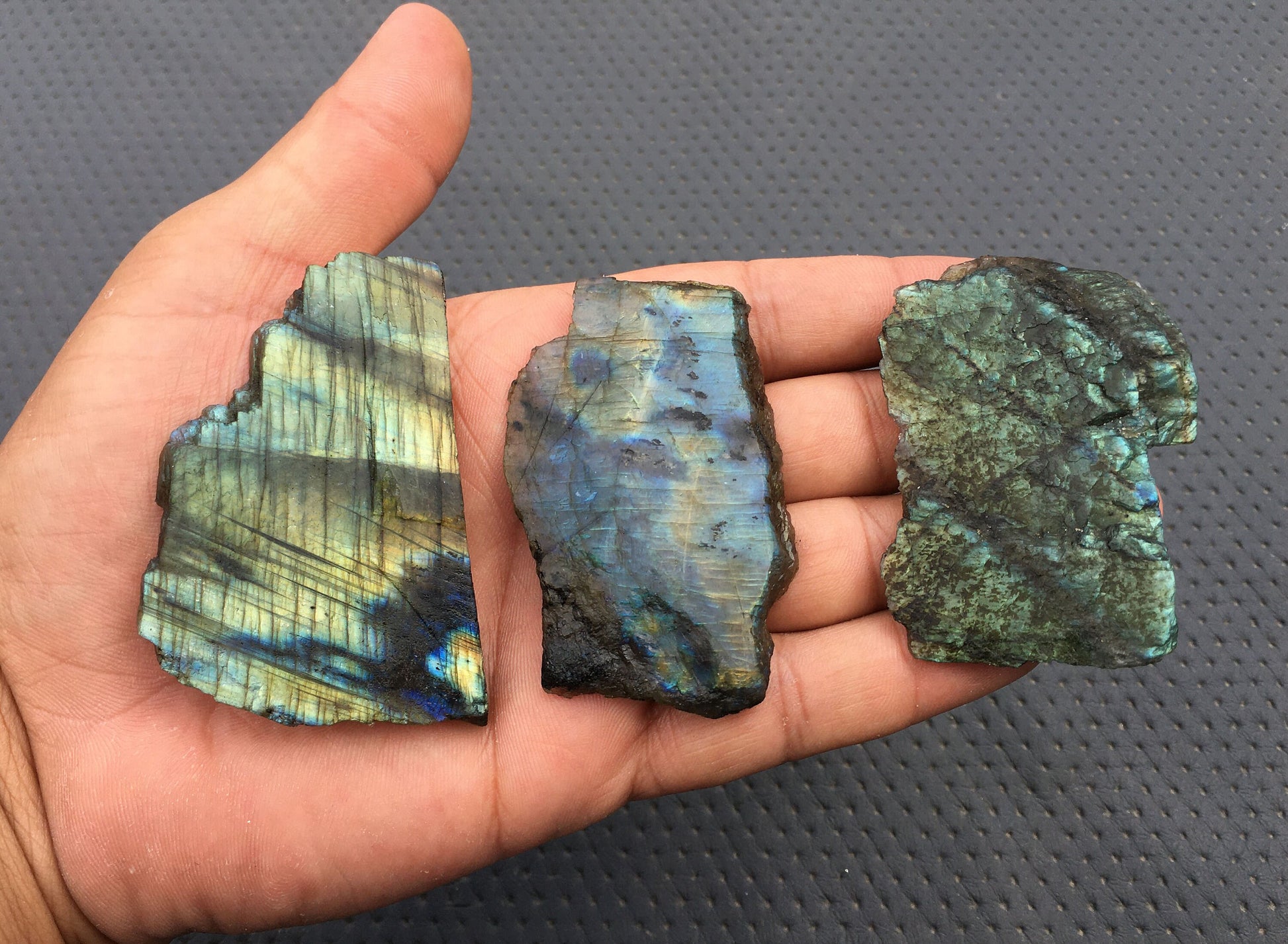 Top Glorious Natural Labradorite Specimen Rough, 3 Piece Blue Fire Labradorite Specimen Gemstone,Size 37x60-42x65 MM Labradorite Specimen