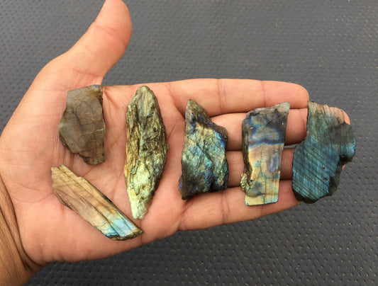 Specimen Gemstone 6 Piece Natural Labradorite Gemstone,Flashy Labradorite Slab, Size 14x38-23x68 MM Labradorite Rough Slice Wholesale Price