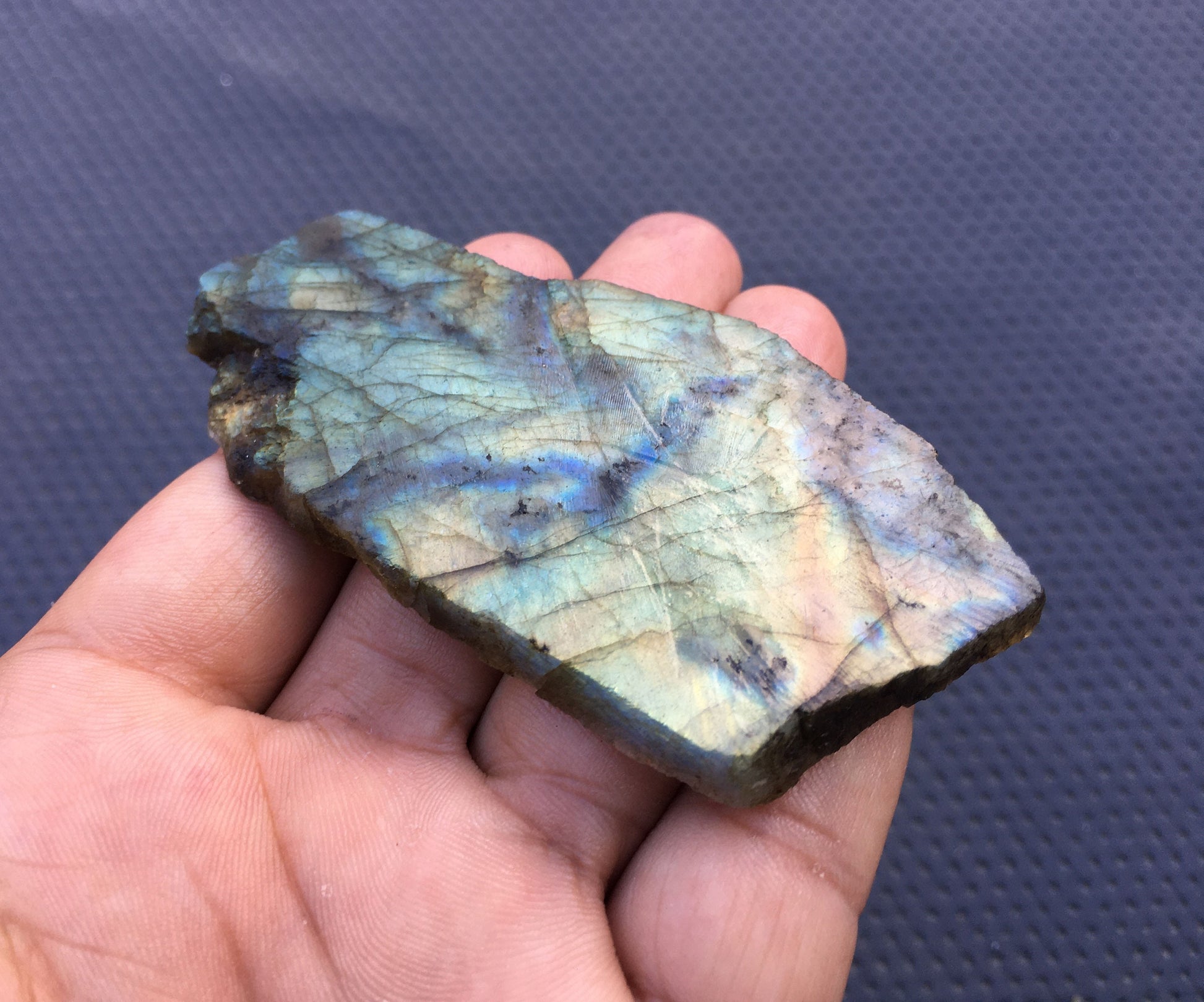 Blue Fire Labradorite Slice Specimen,Natural Labradorite Gemstone Slab,Size 42x89 MM Quality Labradorite Raw,Specimen Fire Labradorite Raw