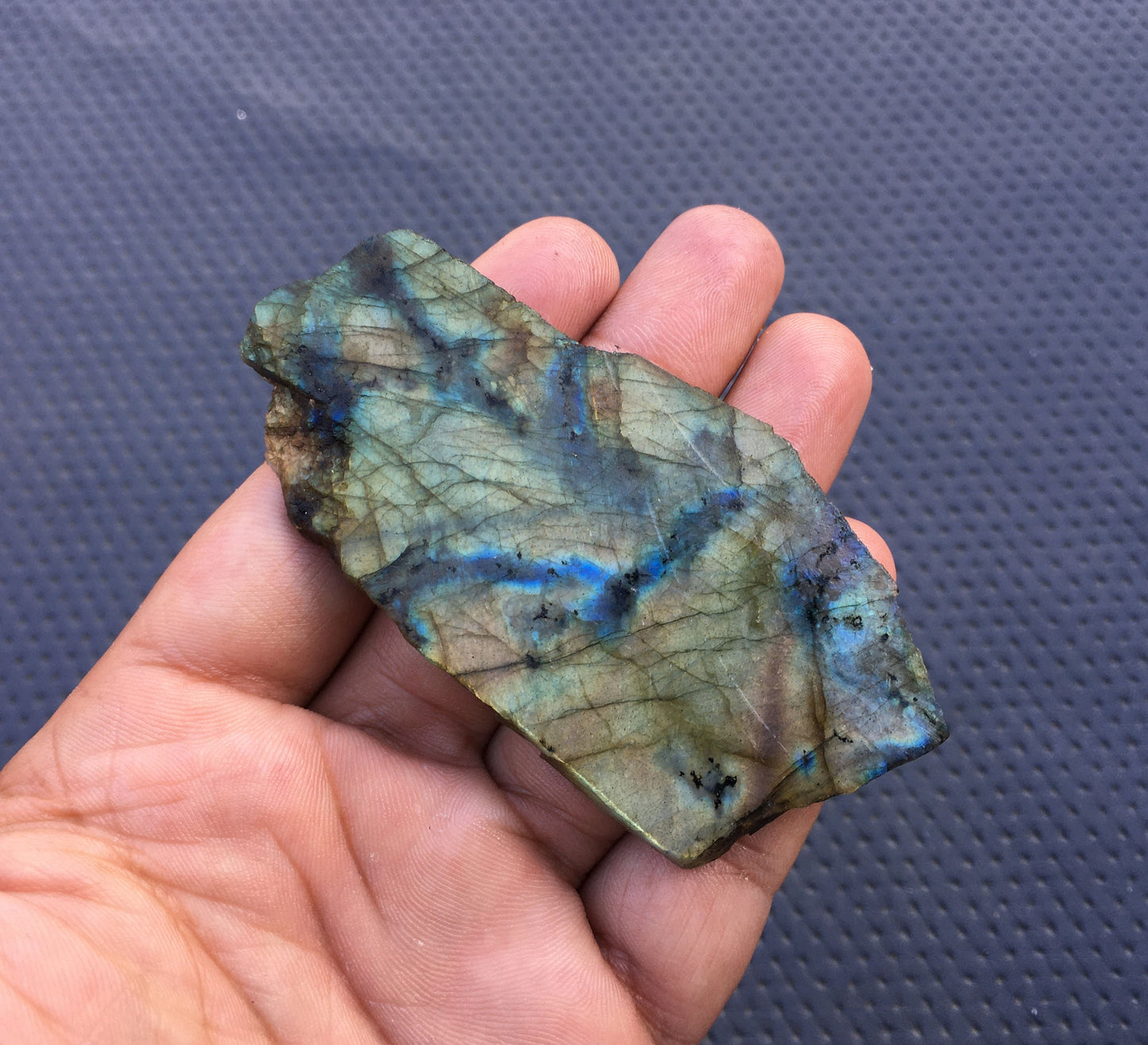 Blue Fire Labradorite Slice Specimen,Natural Labradorite Gemstone Slab,Size 42x89 MM Quality Labradorite Raw,Specimen Fire Labradorite Raw