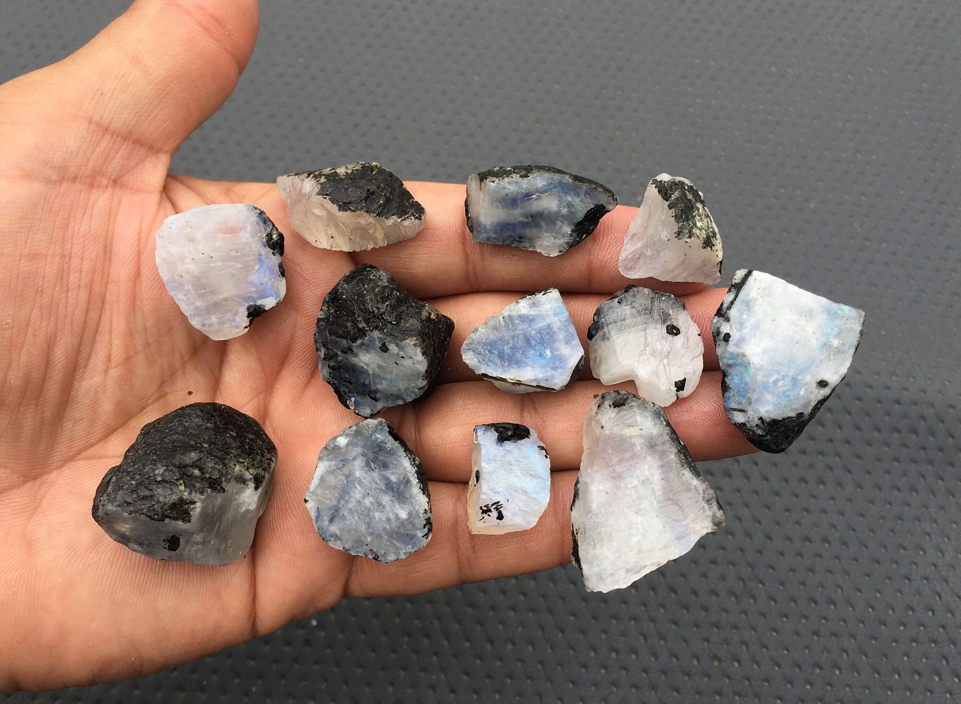 Extraordinary Beautiful Raw 12 Piece Natural Rainbow Moonstone,Specimen Rough,Size 13x15-27x30 MM Unpolished Rainbow Moonstone Antique Rough