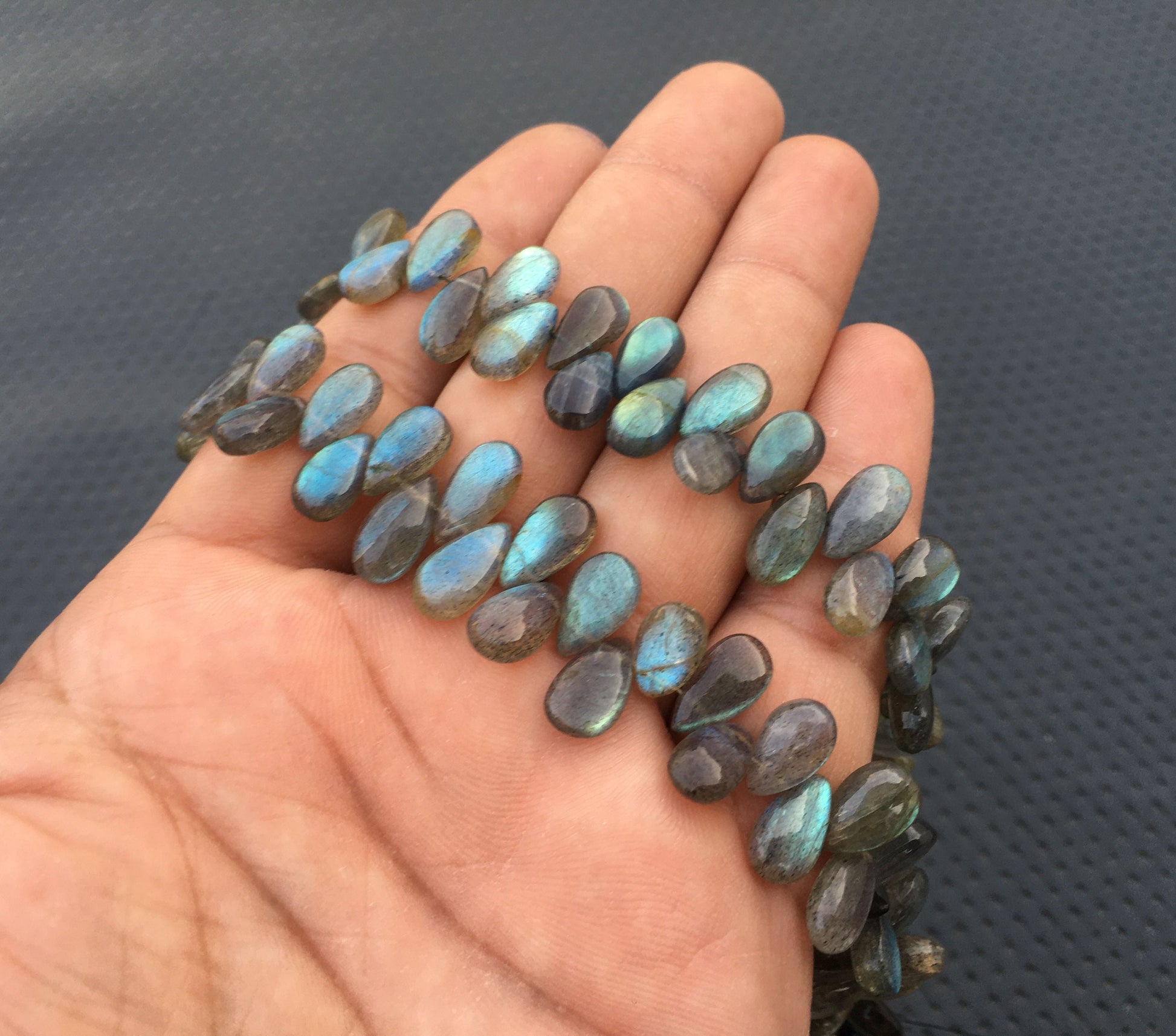 Natural Labradorite Gemstone,45 Pieces Smooth Pear Shape Briolette Bead,Best quality Blue Flash Size 6x11-7x13 MM Labradorite Making Jewelry