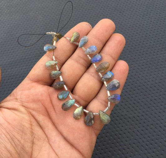 Genuine Natural Labradorite Gemstone,20 Pieces Faceted Pear Shape Briolette Beads,Best quality Blue Flash Size 6x10-8x12 MM Unique Jewelry