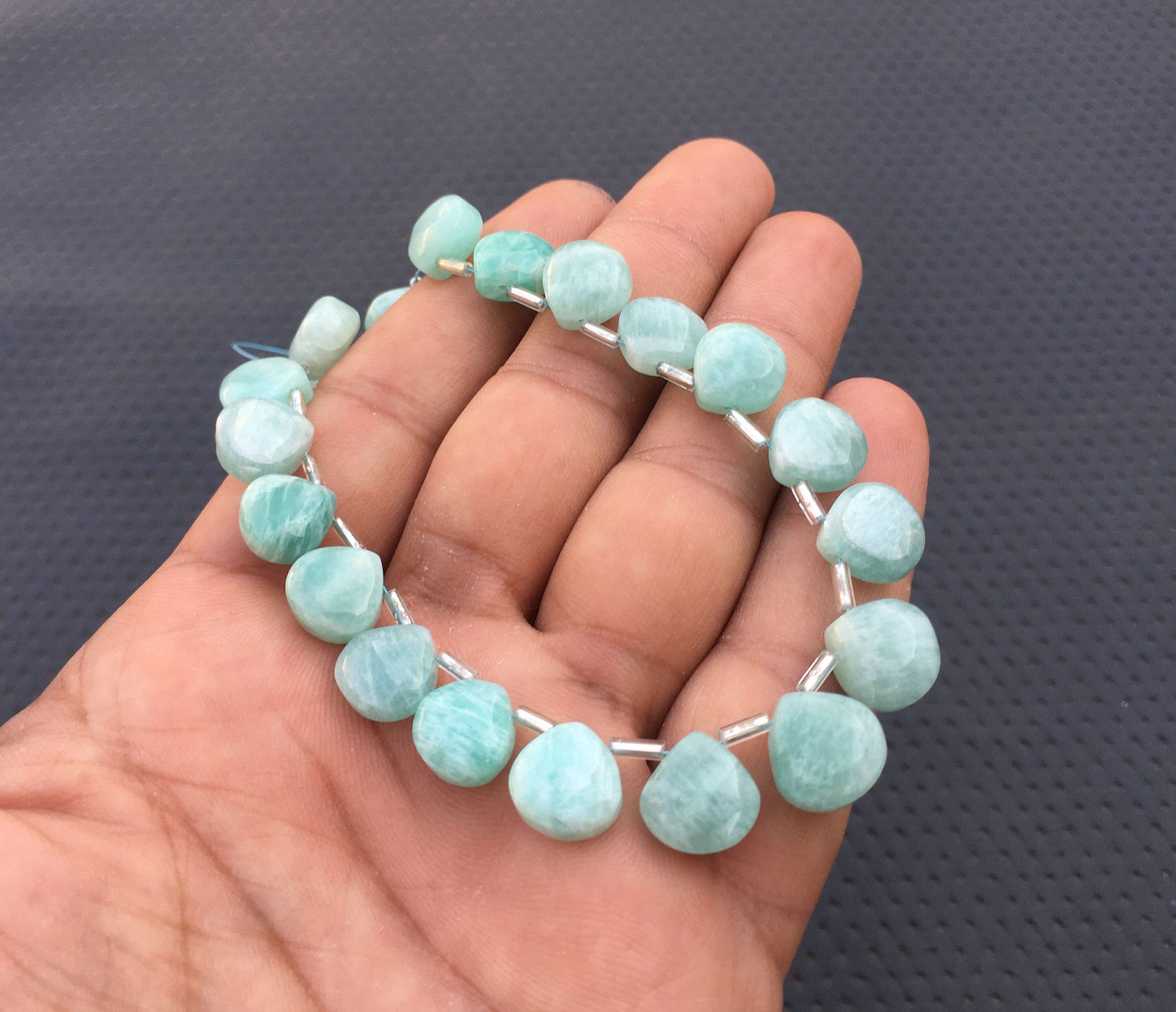 Trending Offer 1 Strand Natural Amazonite Gemstone,21 Pieces Smooth Heart Shape Beads,Size 10-11 MM Amzonite Heart Briolette Beads Jewelry