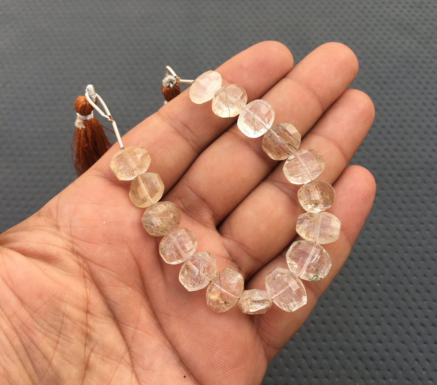 New Year Offer 16 Pieces Natural Multi Rutile quartz Gemstone, Size 8x11-11x13 MM Faceted Oval Shape Rutile Hair Quartz Briolette Beads