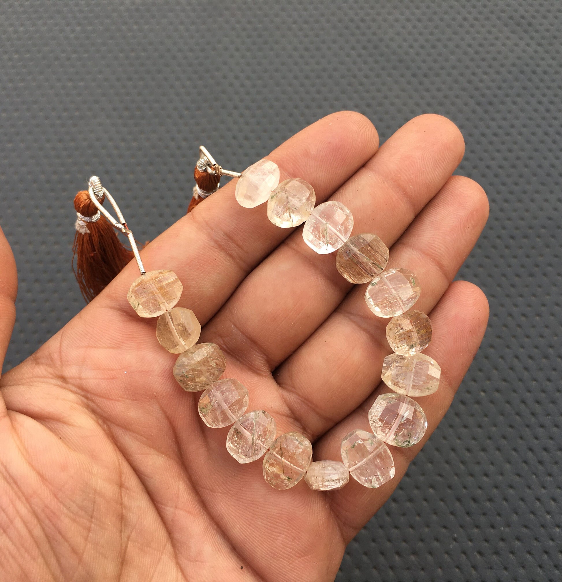 New Year Offer 16 Pieces Natural Multi Rutile quartz Gemstone, Size 8x11-11x13 MM Faceted Oval Shape Rutile Hair Quartz Briolette Beads