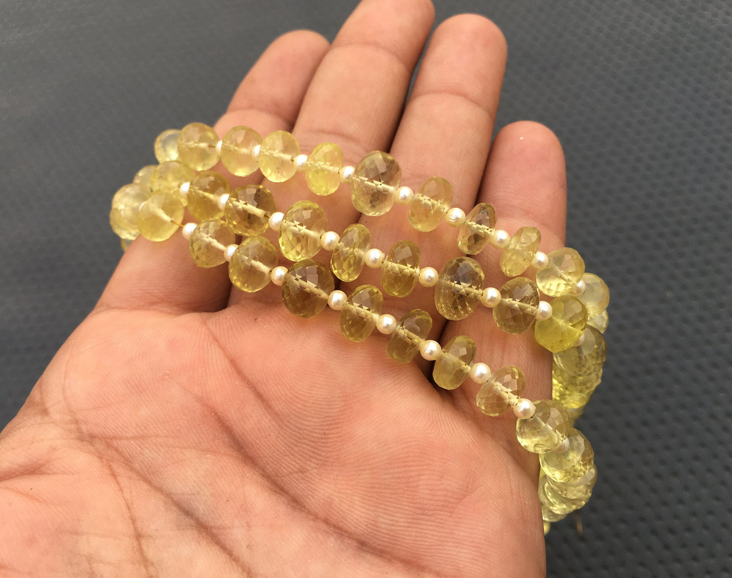 Natural Lemon Quartz Gemstone 13"Long Strand Faceted Quartz Lemon Rondelle Beads Size 5-10 MM Yellow Lemon Beads Lemon quartz Beads Jewelry