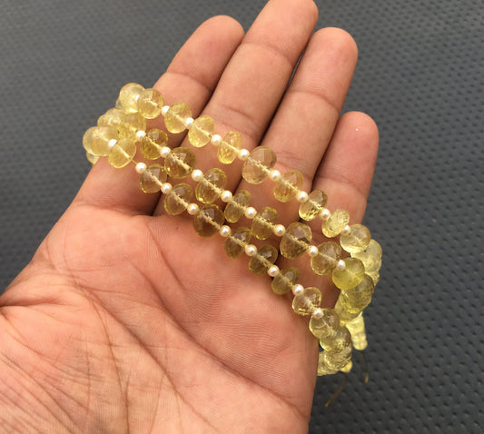 Natural Lemon Quartz Gemstone 13"Long Strand Faceted Quartz Lemon Rondelle Beads Size 5-10 MM Yellow Lemon Beads Lemon quartz Beads Jewelry