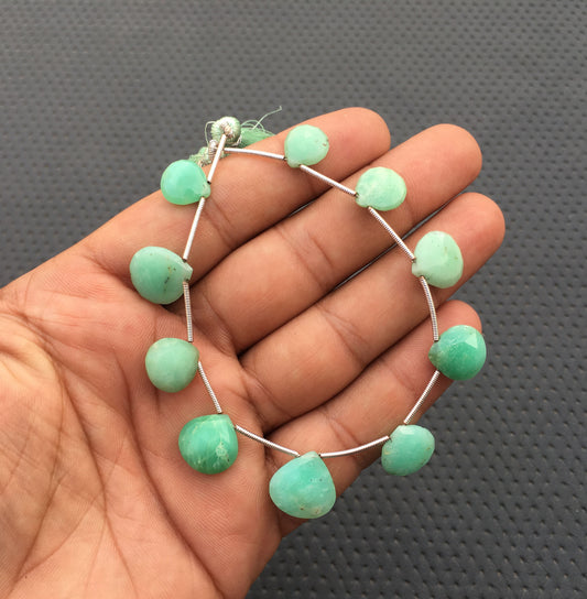 10 Pieces Faceted Heart Briolette Beads AAA Quality 1 strand Natural Chrysoprase Gemstone Size 10-14 MM Chrysoprase Heart Beads Jewelry