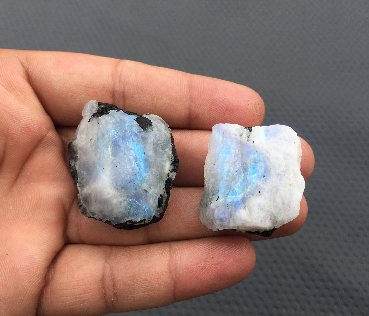 Radiance Gemstone Raw Fantastic Specimen 2 Pieces Natural Rainbow Moonstone,Specimen Rough,Size 26x26-29x35 MM Unpolished Rainbow Moonstone