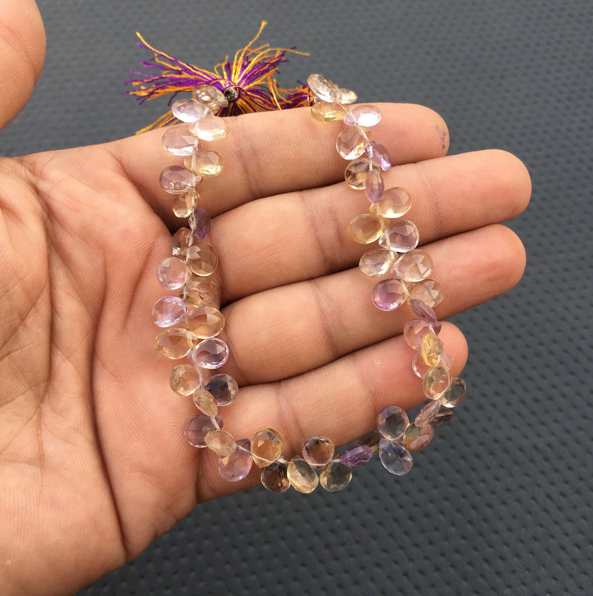 50 Pieces Natural Ametrine Gemstone,Size 6x8-6x9 MM Faceted Pear Shape Briolette Beads Multi Color Jewelry Citrine Amethyst Mixture Stone