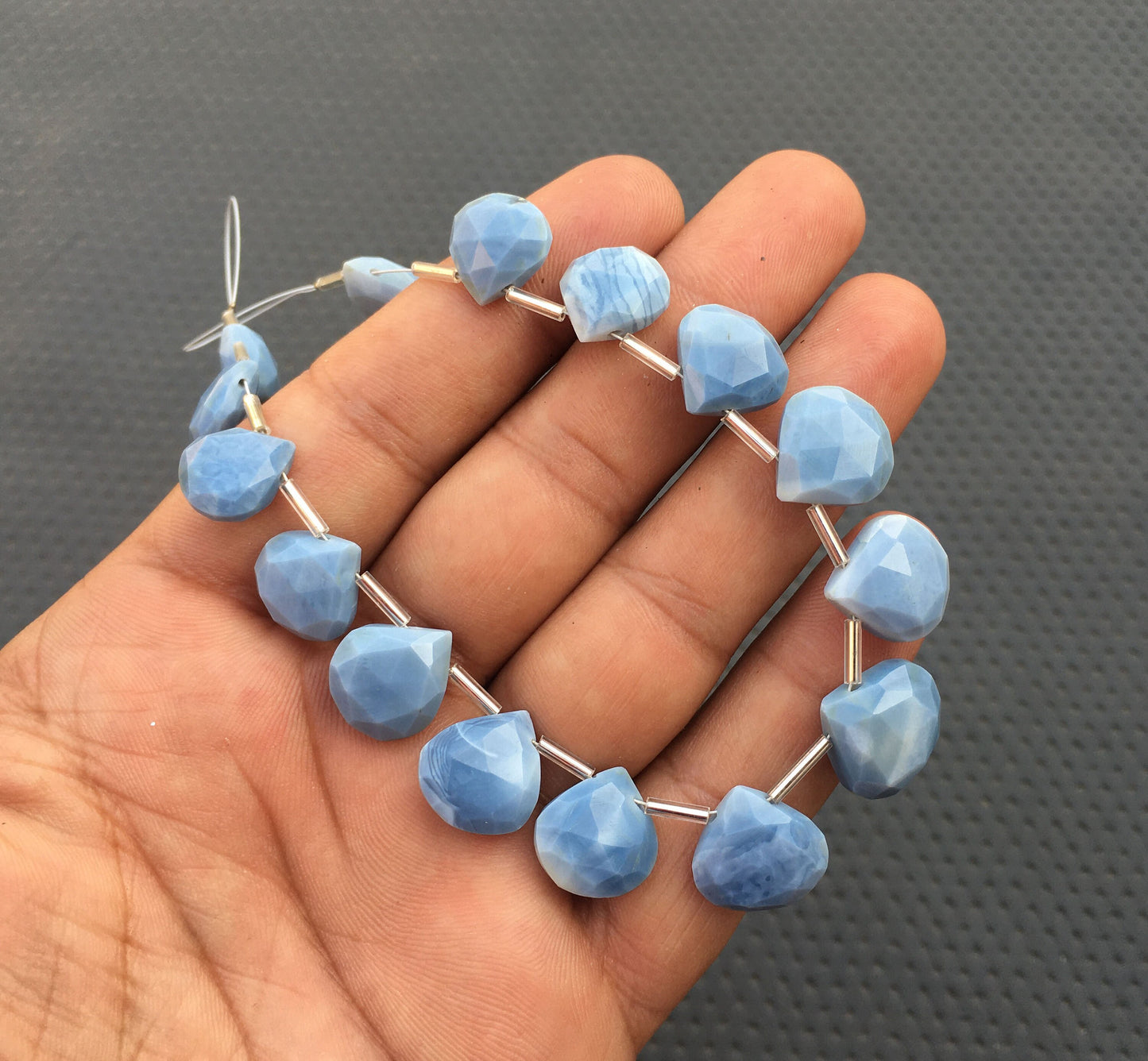 Trending Offer Natural Blue Opal Gemstone,15 Pieces Faceted Heart Shape Beads,Size 11-16 MM October Birthday Gift Opal Heart Briolette Beads