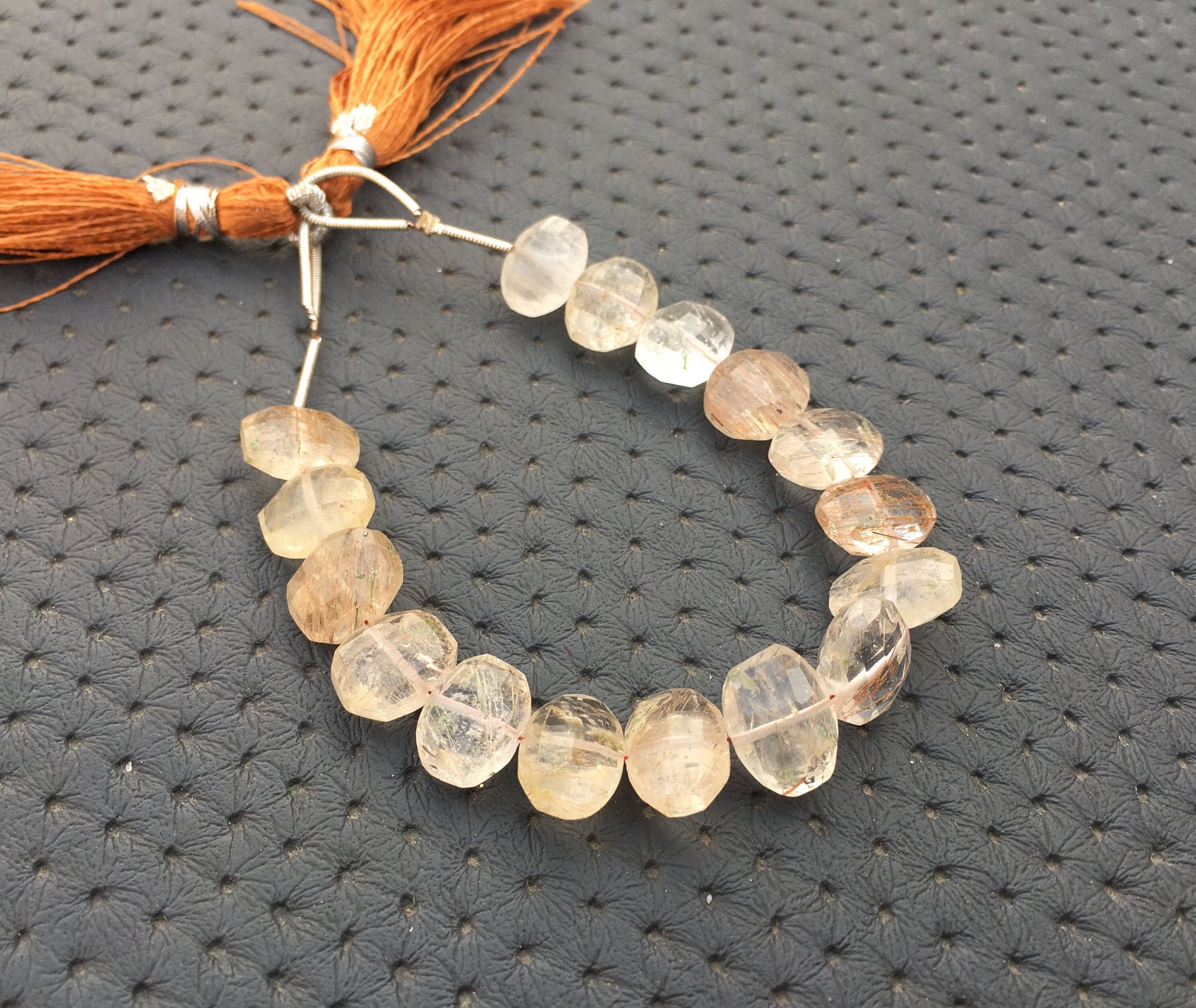 New Year Offer 16 Pieces Natural Multi Rutile quartz Gemstone, Size 8x11-11x13 MM Faceted Oval Shape Rutile Hair Quartz Briolette Beads