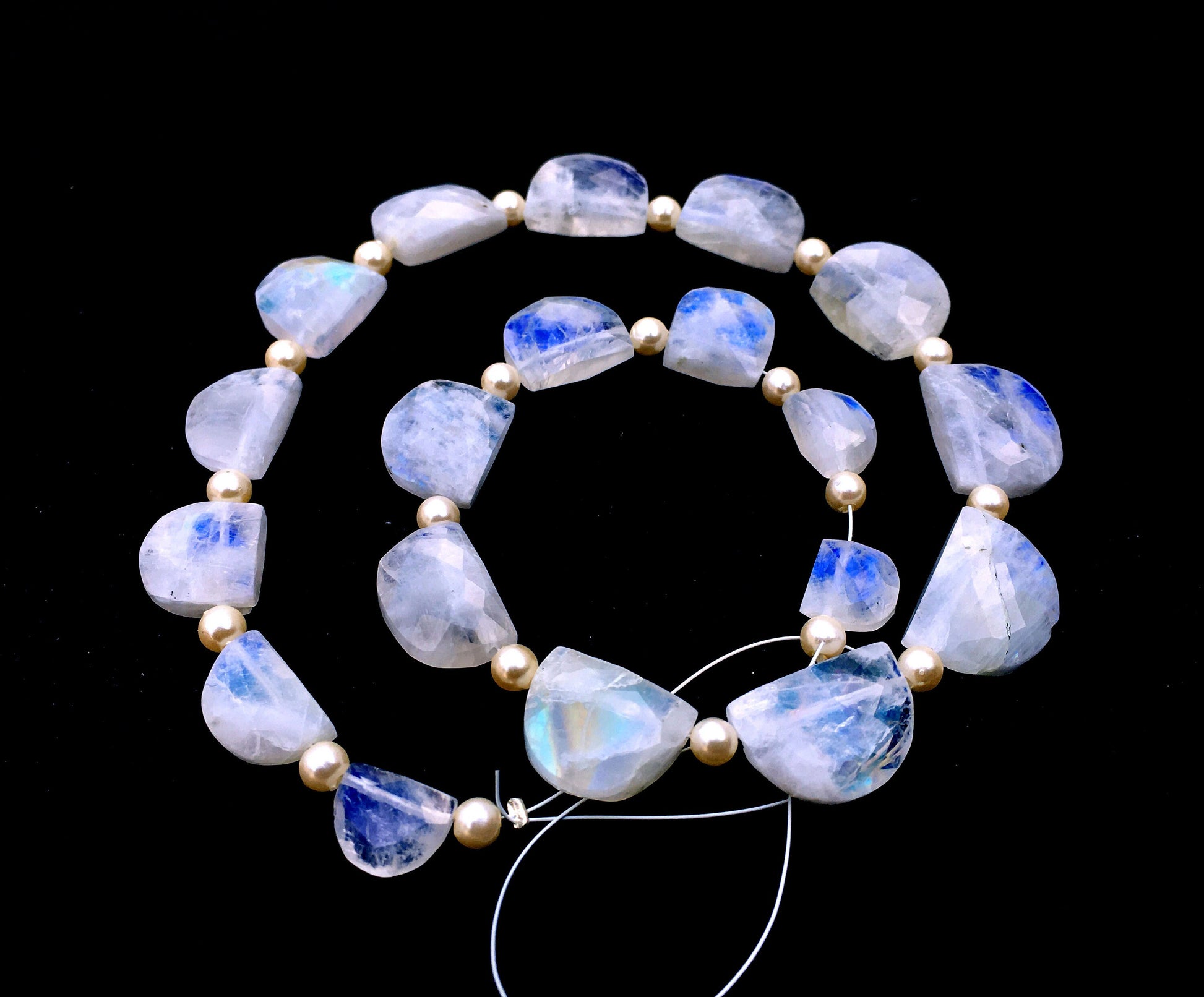 Fabulous Gemstone 16 Piece Natural Rainbow Moonstone,Size 10x9-16x12 MM Faceted U Shape Moonstone Briolette Beads Blue Flashy Making Jewelry