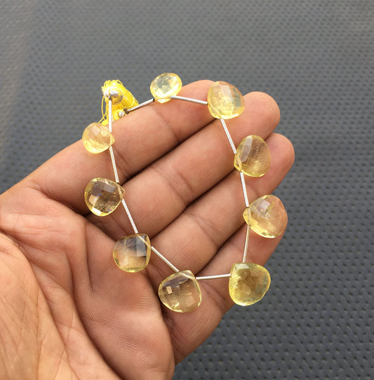 Attractive Natural Lemon Quartz Gemstone Beautiful Quartz 8 Piece Faceted Heart Shape Briolette Bead Making Jewelry Size 10-14 MM Lemon Bead