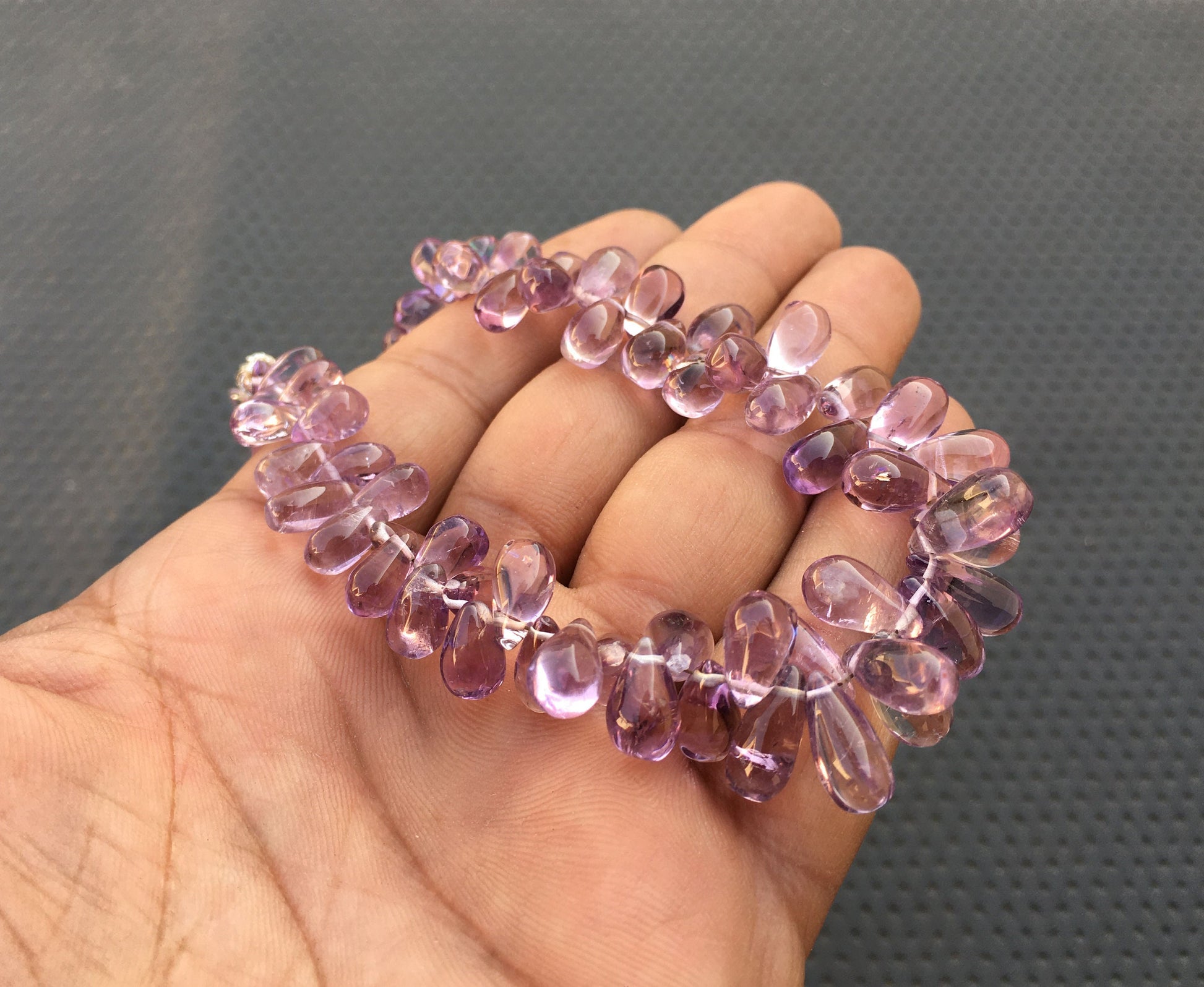 60 Piece Beautiful 8"Long Strand Smooth Teardrop Beads Natural Pink Amethyst Gemstone Briolette Beads Size 4x7-6x15 MM Pink Amethyst Stone