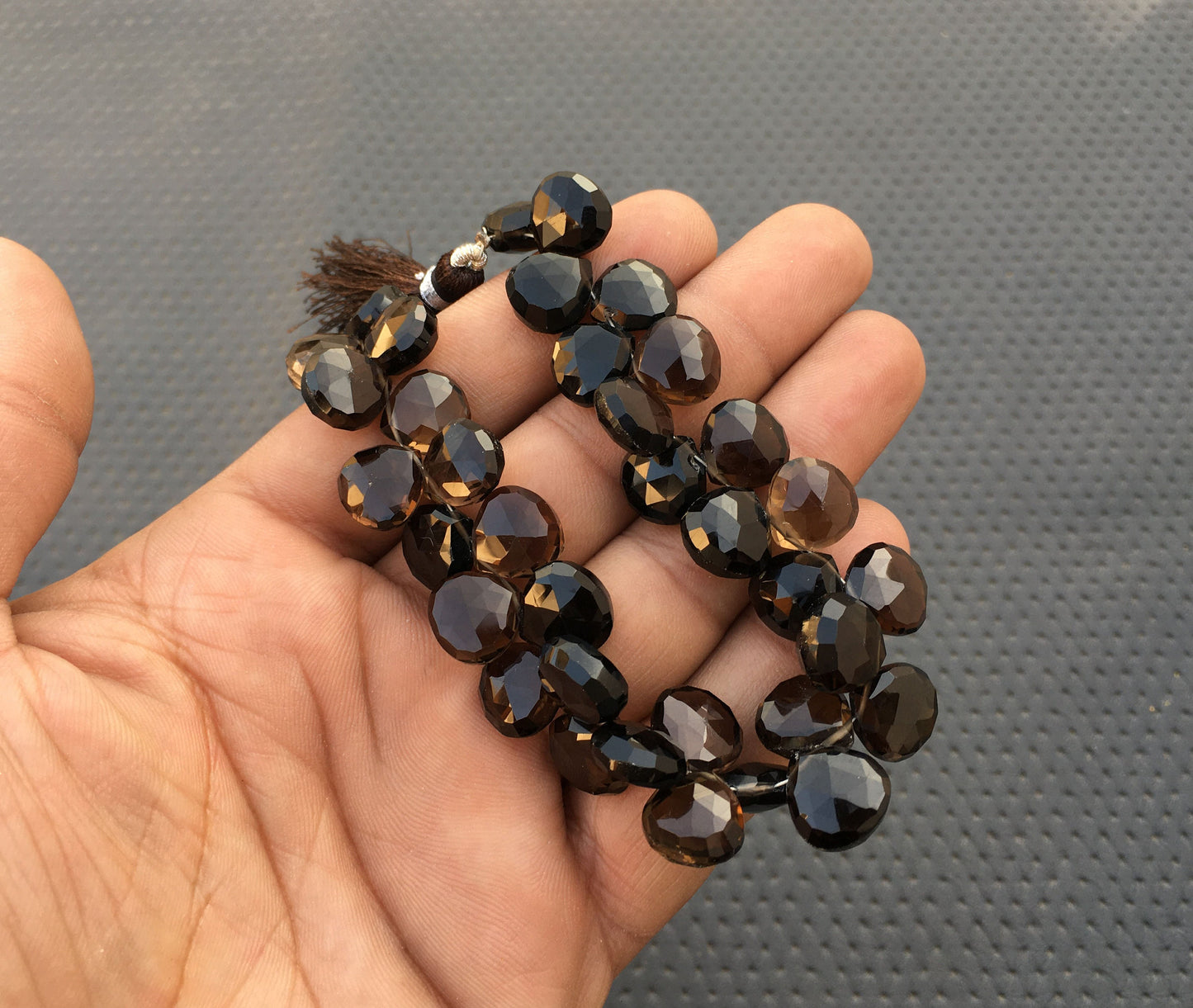 35 Pieces Awesome quality Natural Smoky Quartz Gemstone Faceted Heart Shape Briolette Beads Size 11-12 MM Smoky Heart Beads Making Jewelry