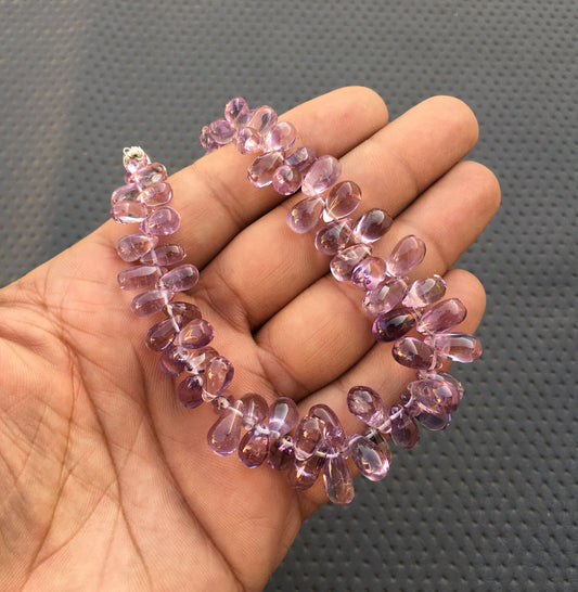 60 Piece Beautiful 8"Long Strand Smooth Teardrop Beads Natural Pink Amethyst Gemstone Briolette Beads Size 4x7-6x15 MM Pink Amethyst Stone