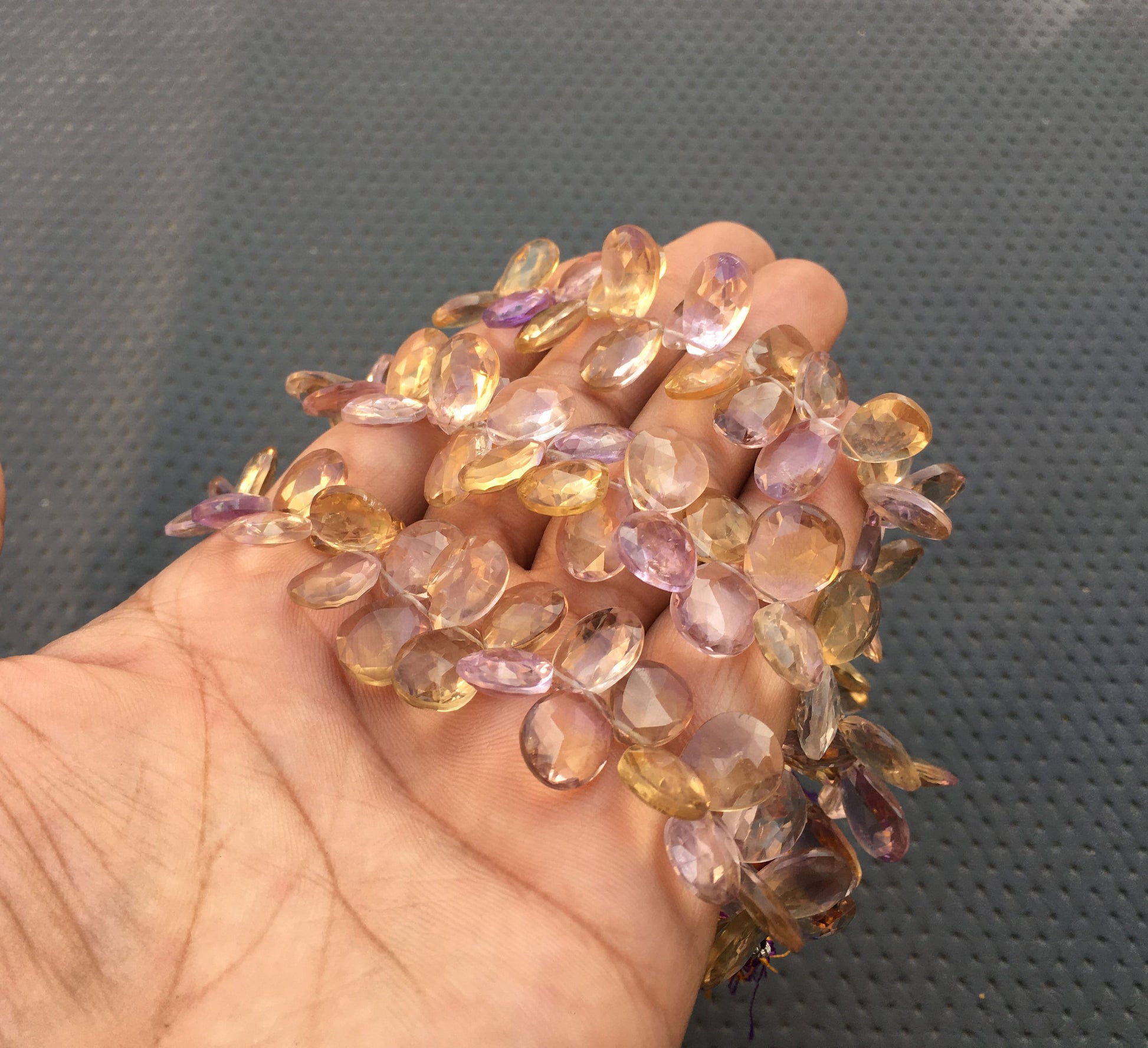 Wholesale Reasonable Price Briolette Beads Natural Ametrine Gemstone 8"Long Strand Faceted Pear Shape Size 9x11-10x13 MM 43 Pieces Ametrine