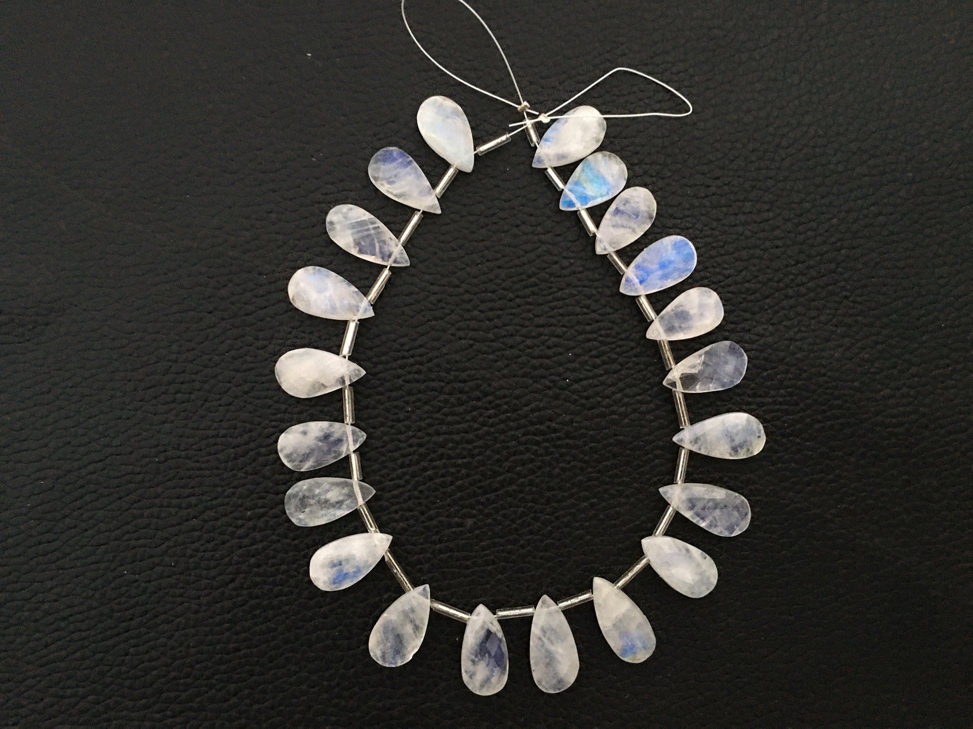 Genuine Quality 1 Strand Natural Rainbow Moonstone 21 Piece Pear Shape Faceted Beads Blue Fire Moonstone Size 8x15-9x17 MM Rainbow Moonstone