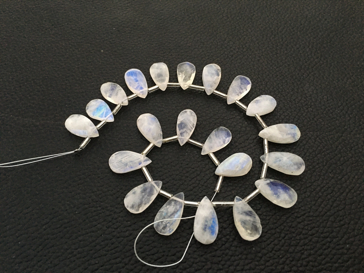 Genuine Quality 1 Strand Natural Rainbow Moonstone 21 Piece Pear Shape Faceted Beads Blue Fire Moonstone Size 8x15-9x17 MM Rainbow Moonstone