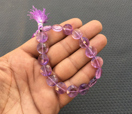 Fabulous Gemstone 17 Pieces Faceted Coin Beads Natural Pink Amethyst Gemstone Size 11-17 MM Amethyst coin Briolette Beads Making Jewelry