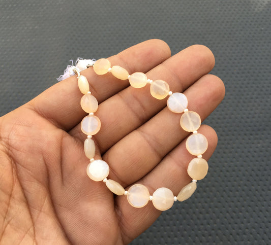 17 Piece Faceted Coin Shape Beads Natural Moonstone Size 8-10 MM Gemstone Coin Beads Briolette Moonstone Beads Making Jewelry Moonstone Bead