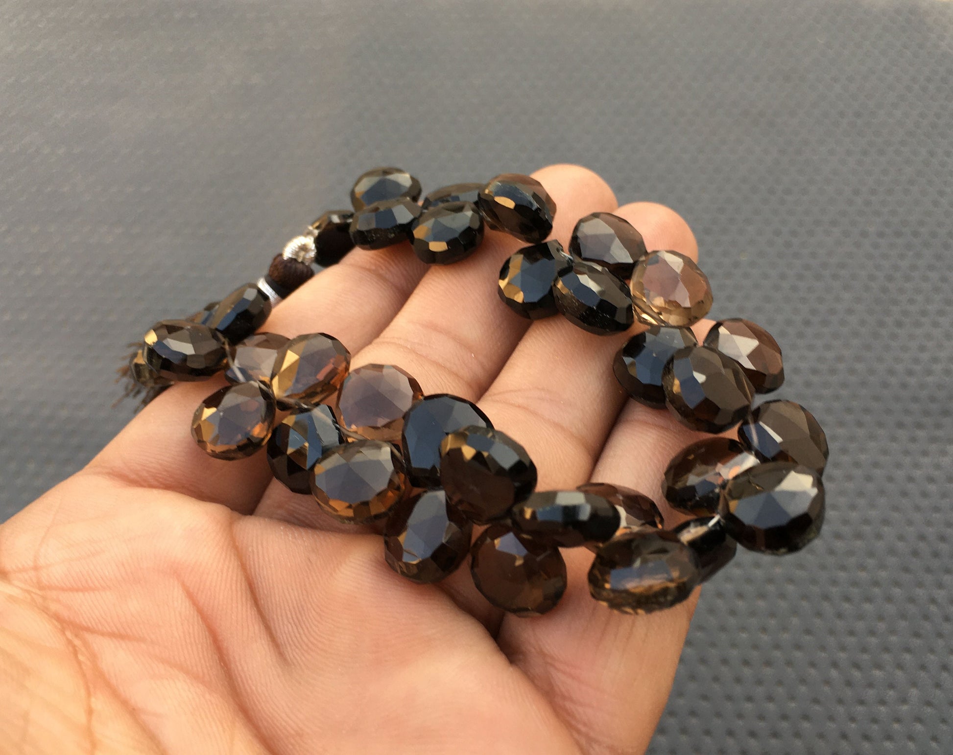 35 Pieces Awesome quality Natural Smoky Quartz Gemstone Faceted Heart Shape Briolette Beads Size 11-12 MM Smoky Heart Beads Making Jewelry