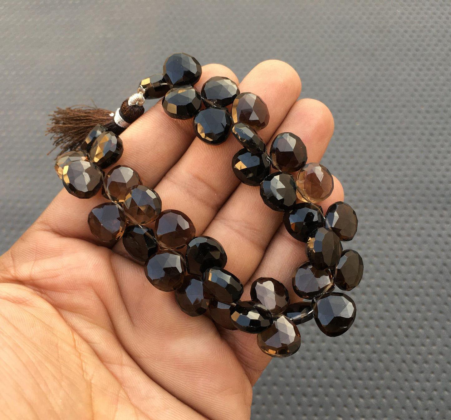 35 Pieces Awesome quality Natural Smoky Quartz Gemstone Faceted Heart Shape Briolette Beads Size 11-12 MM Smoky Heart Beads Making Jewelry