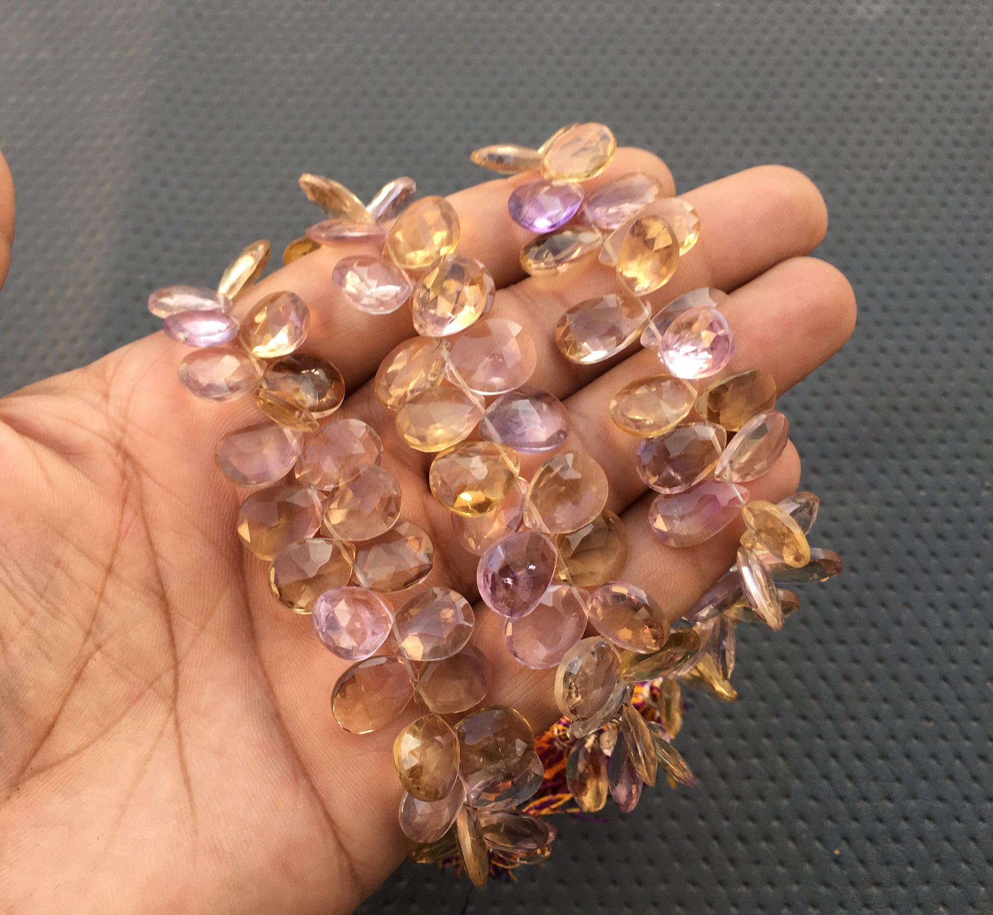 Wholesale Reasonable Price Briolette Beads Natural Ametrine Gemstone 8"Long Strand Faceted Pear Shape Size 9x11-10x13 MM 43 Pieces Ametrine