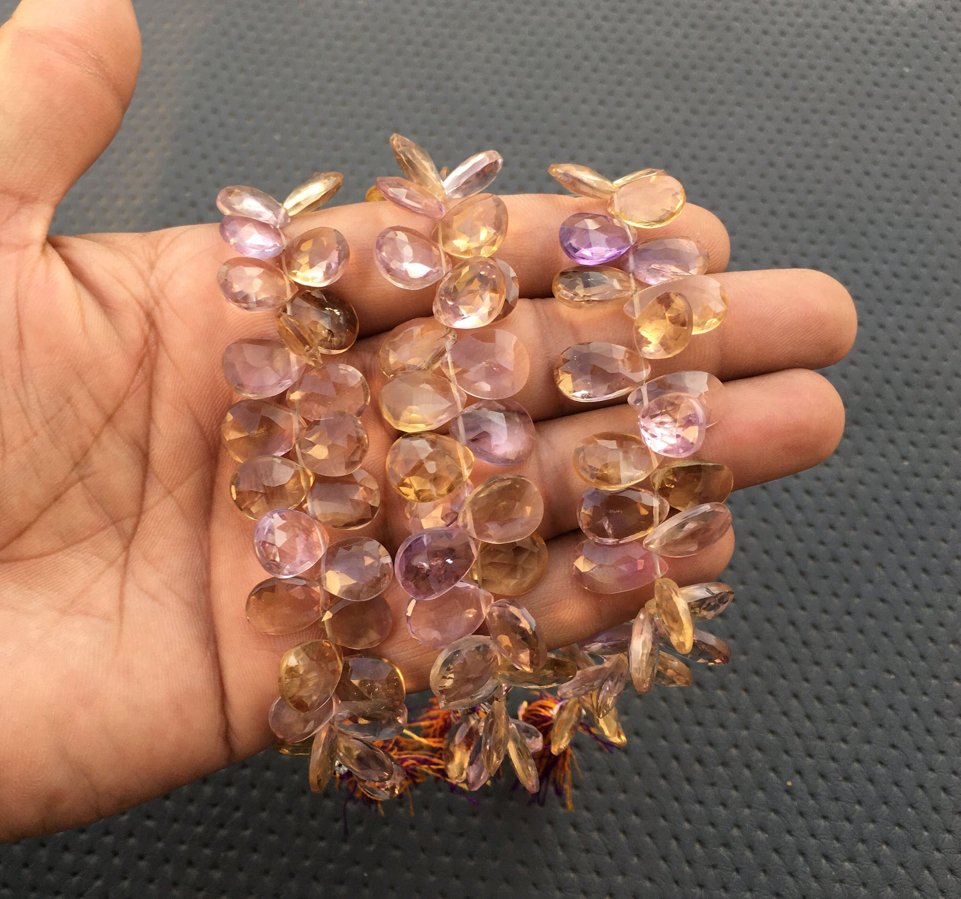 Wholesale Reasonable Price Briolette Beads Natural Ametrine Gemstone 8"Long Strand Faceted Pear Shape Size 9x11-10x13 MM 43 Pieces Ametrine