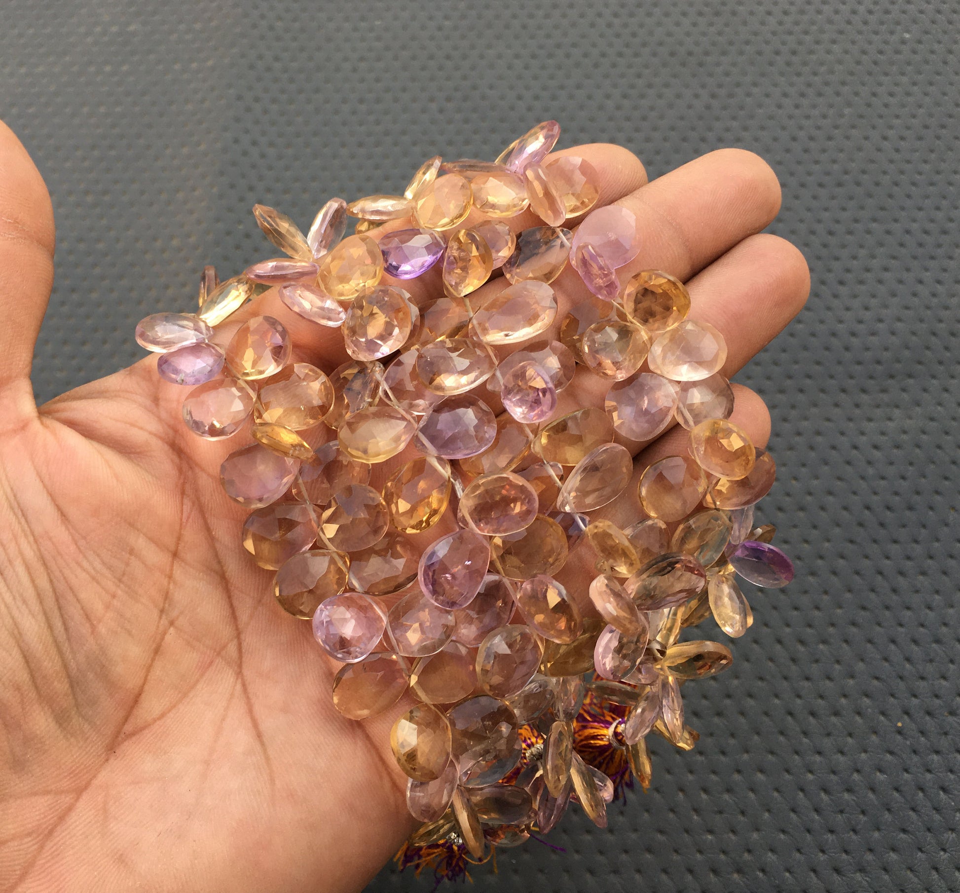 Wholesale Reasonable Price Briolette Beads Natural Ametrine Gemstone 8"Long Strand Faceted Pear Shape Size 9x11-10x13 MM 43 Pieces Ametrine