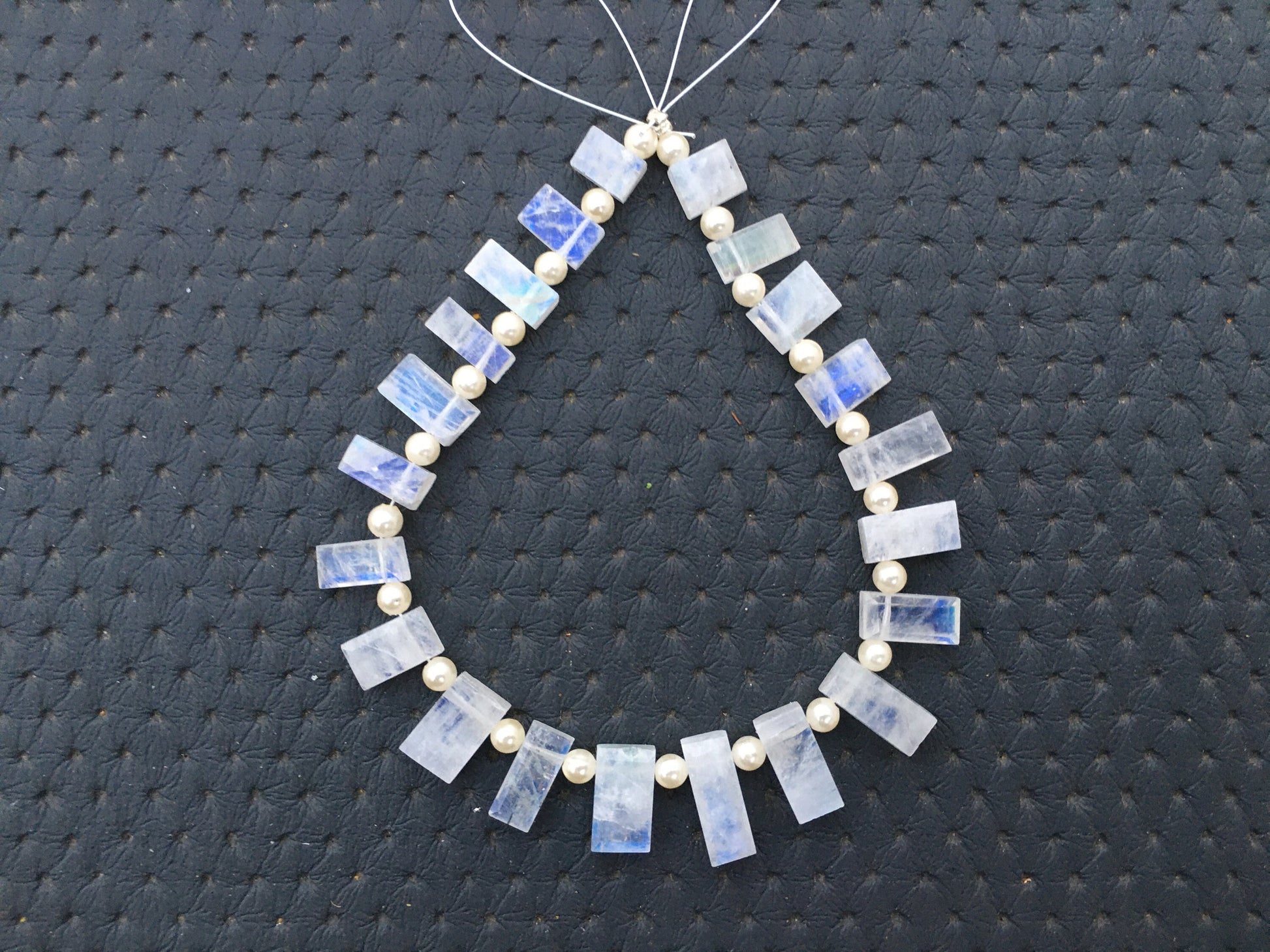 Handmade Semiprecious Blue Fire Stone Natural Rainbow Moonstone Size 4x7-7x14 MM Faceted 21 Piece Rectangle Shape Briolette Beads Blue Flash