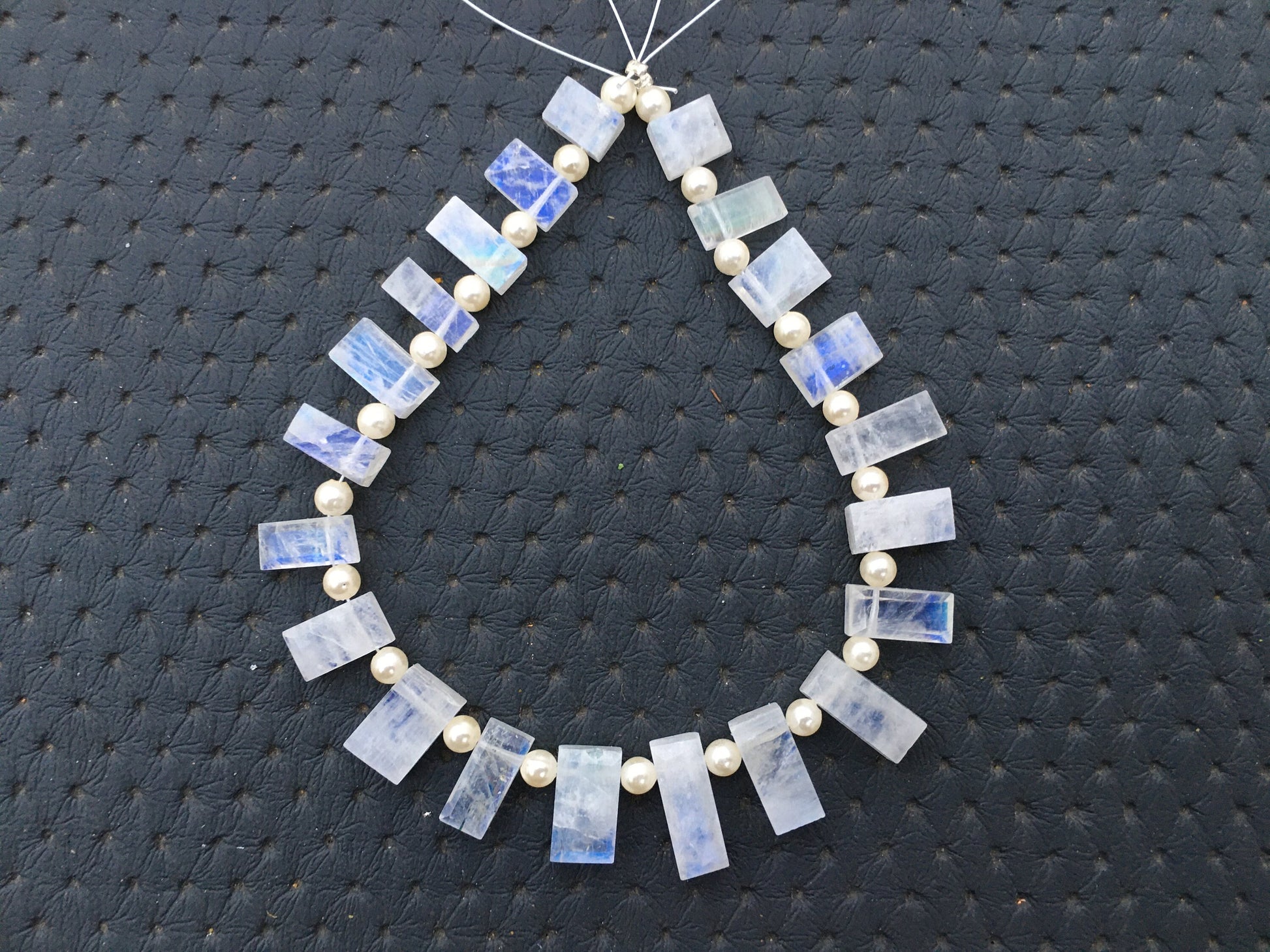 Handmade Semiprecious Blue Fire Stone Natural Rainbow Moonstone Size 4x7-7x14 MM Faceted 21 Piece Rectangle Shape Briolette Beads Blue Flash