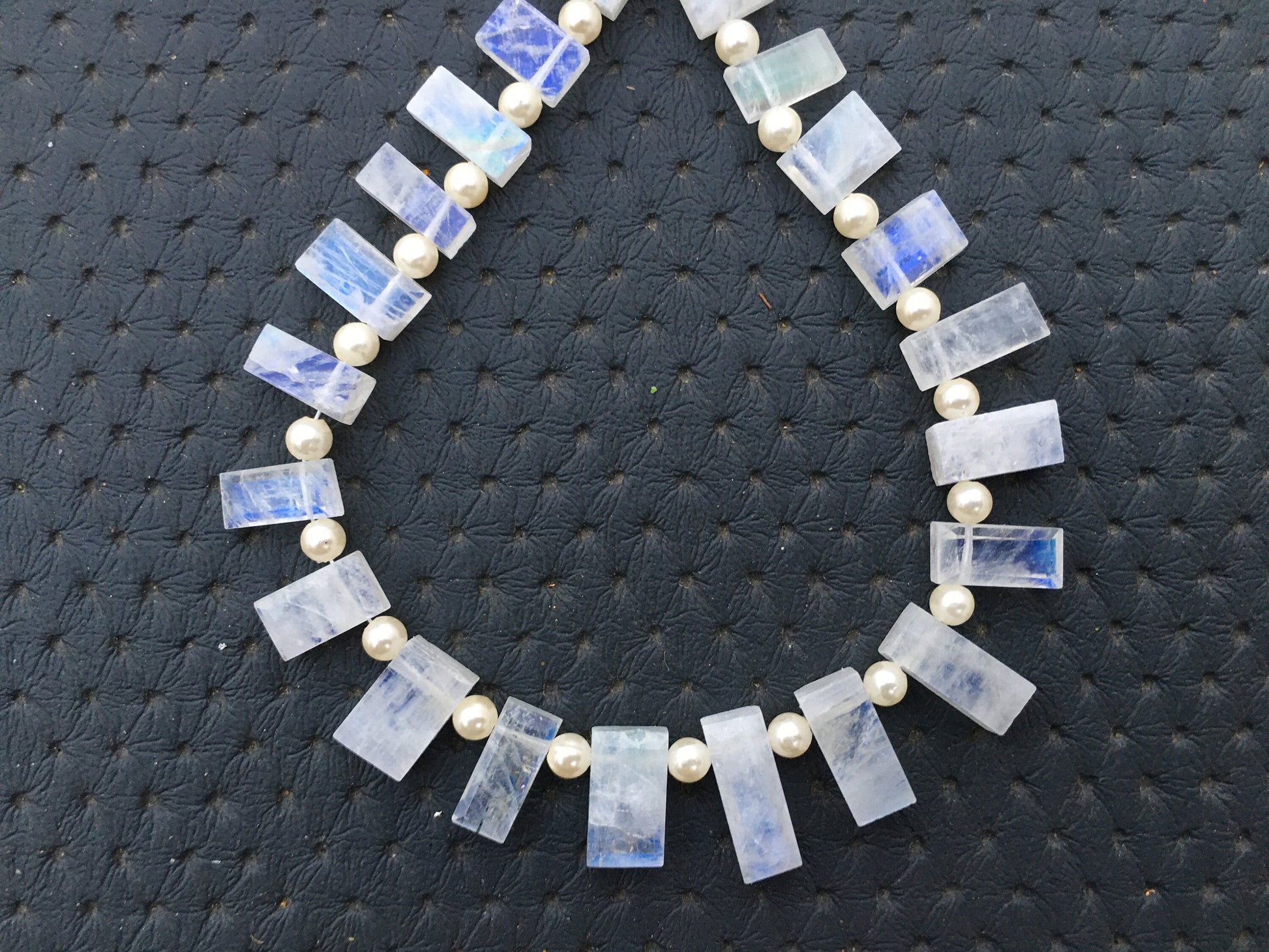 Handmade Semiprecious Blue Fire Stone Natural Rainbow Moonstone Size 4x7-7x14 MM Faceted 21 Piece Rectangle Shape Briolette Beads Blue Flash