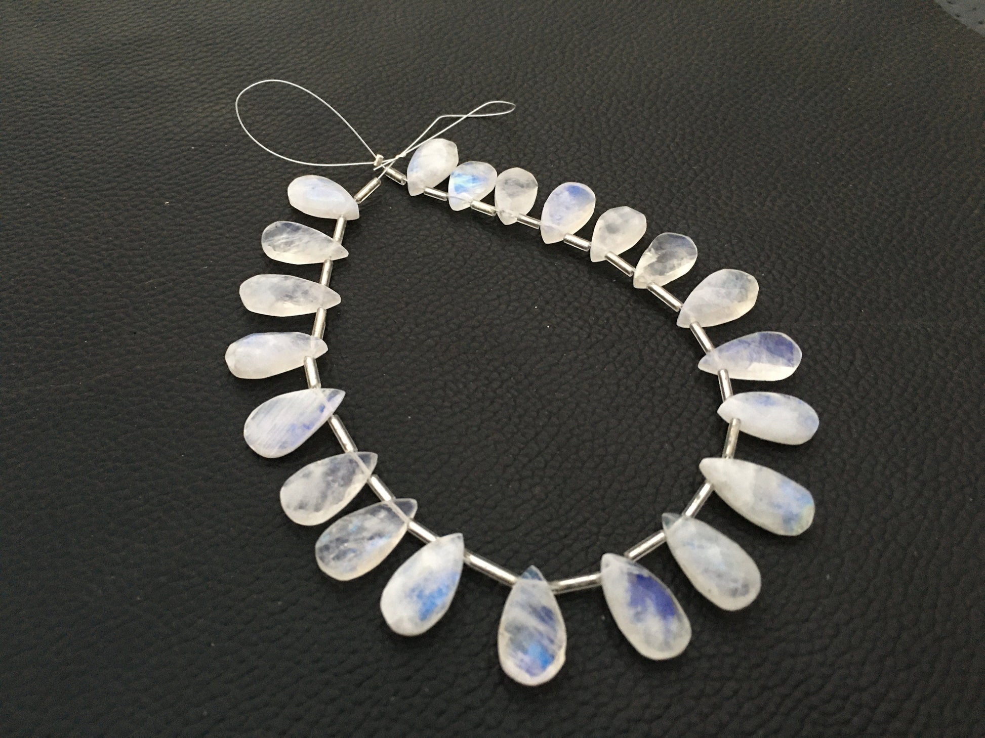 Genuine Quality 1 Strand Natural Rainbow Moonstone 21 Piece Pear Shape Faceted Beads Blue Fire Moonstone Size 8x15-9x17 MM Rainbow Moonstone