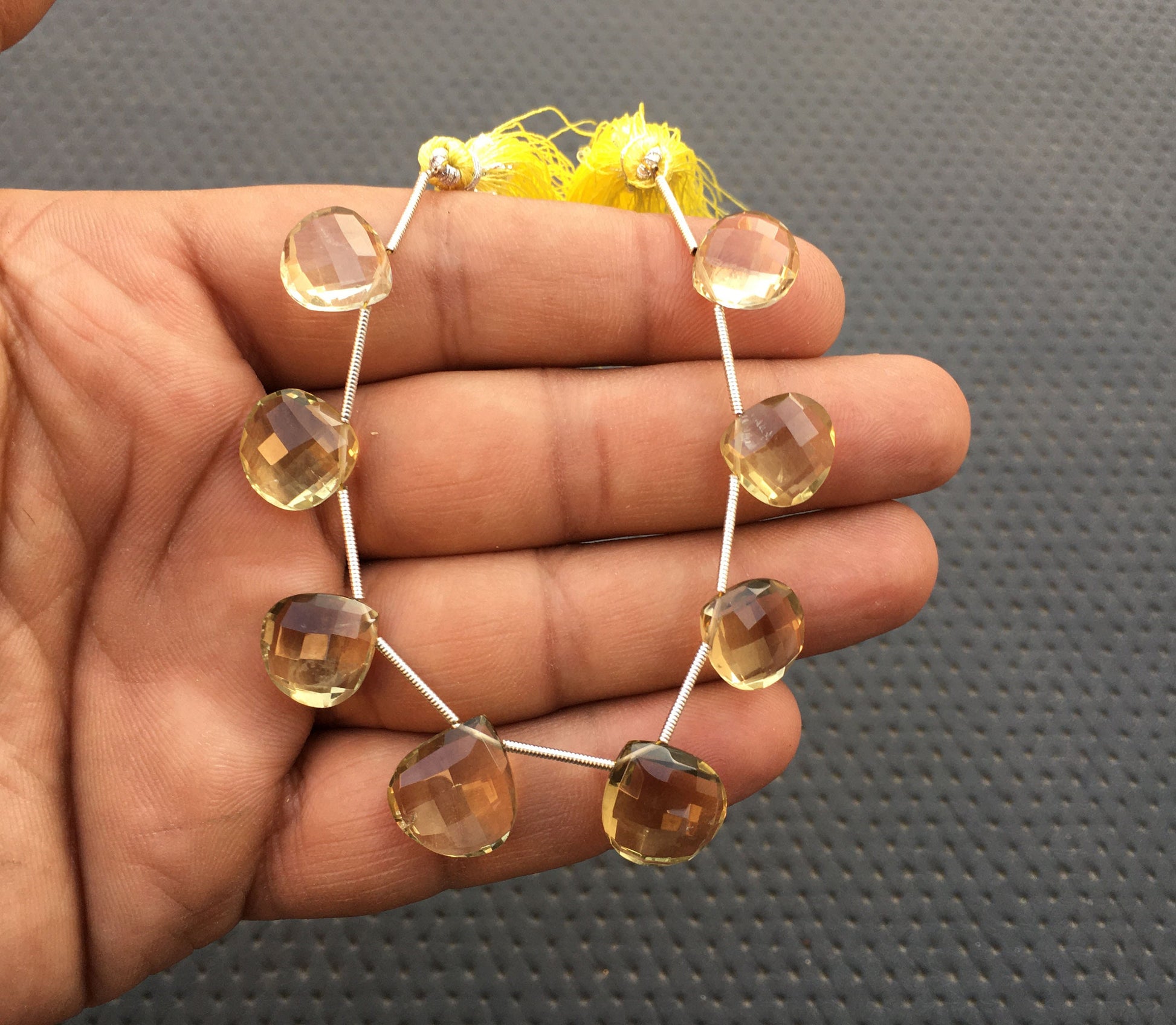 AAA Quality Blessing way Beads 8 Pieces Natural Lemon Quartz Gemstone Beautiful Quartz Faceted Heart Shape Briolette Bead Size 11-13 MM