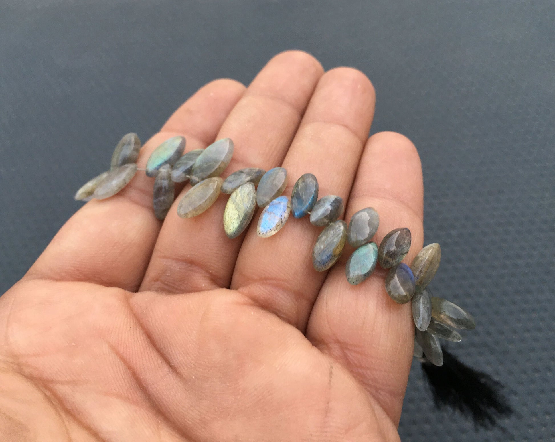 TOP QUALITY Compassion Protection 8"Long strand Natural Labradorite Marquise Shape Blue Flash Smooth Marquise shape beads Size 3x7-6x16 MM