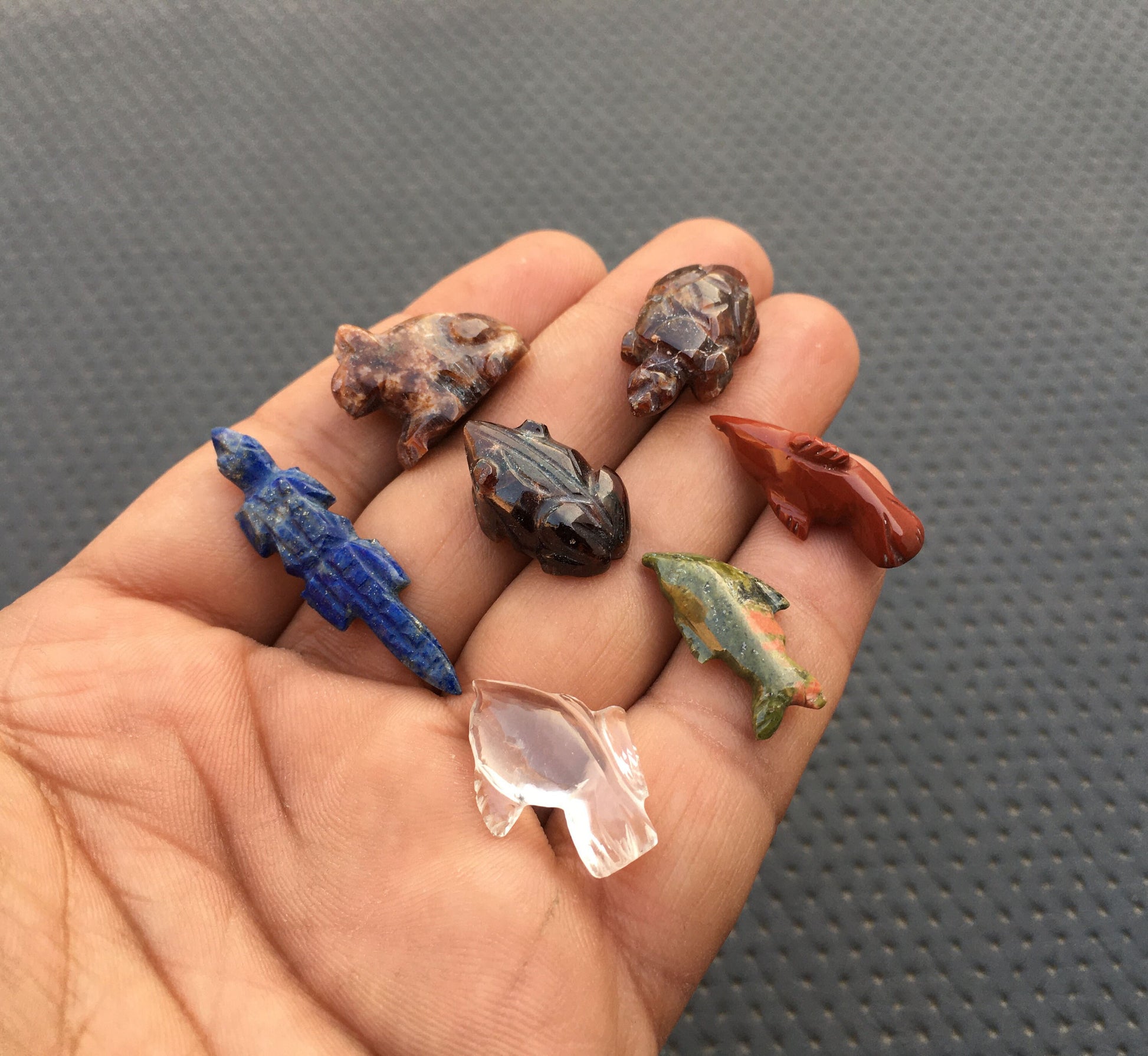 7 Piece Natural Multi Gemstone Beautiful Bird And Animal Shape Cabochons Frog Fish Rabbit Crocodile Size 8x20-12x40 MM Making Gems Pendant