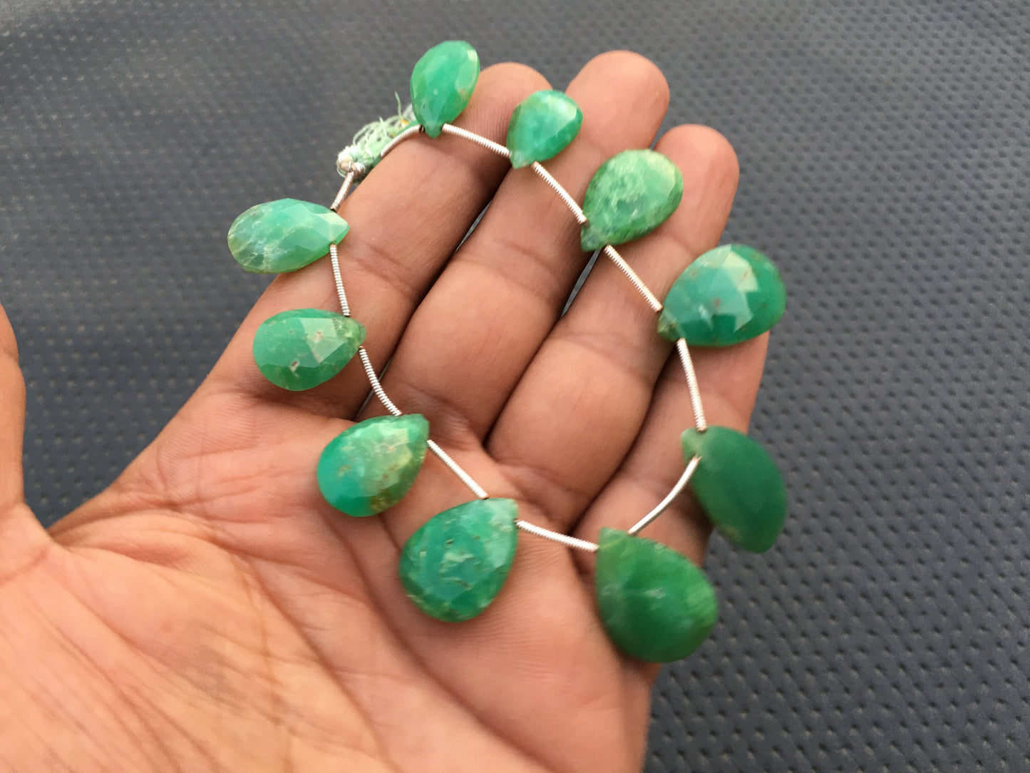 Charming Delicate 11 Pieces Pear Shape Faceted Briolette Beads Natural Chrysoprase Gemstone Size 11x16-16x26 MM Beautiful Chrysoprase Beads