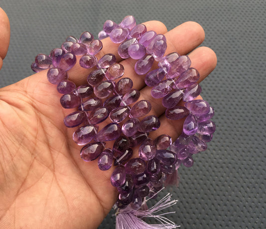 8"Long strand Pink Amethyst Beaded 1 Strand Natural Pink Amethyst Gemstone Smooth Teardrop Beads Briolette Beads Size 5x10-9x15 MM Gemstone