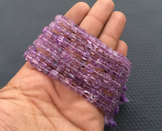 10" Long Smooth Cube Shape Briolette Beads 1 Strand Natural Pink Amethyst Gemstone Size 5-6 MM Pink Amethyst Cube Beads Making Pink Jewelry